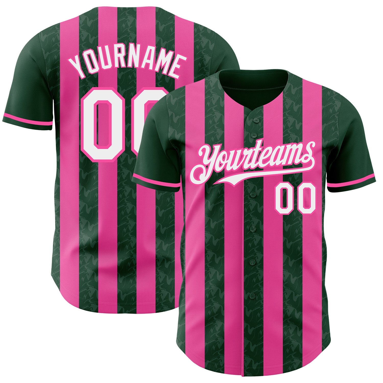 Custom Green White-Pink Classic Vertical Stripe Fluid Liquid Texture Authentic Baseball Jersey