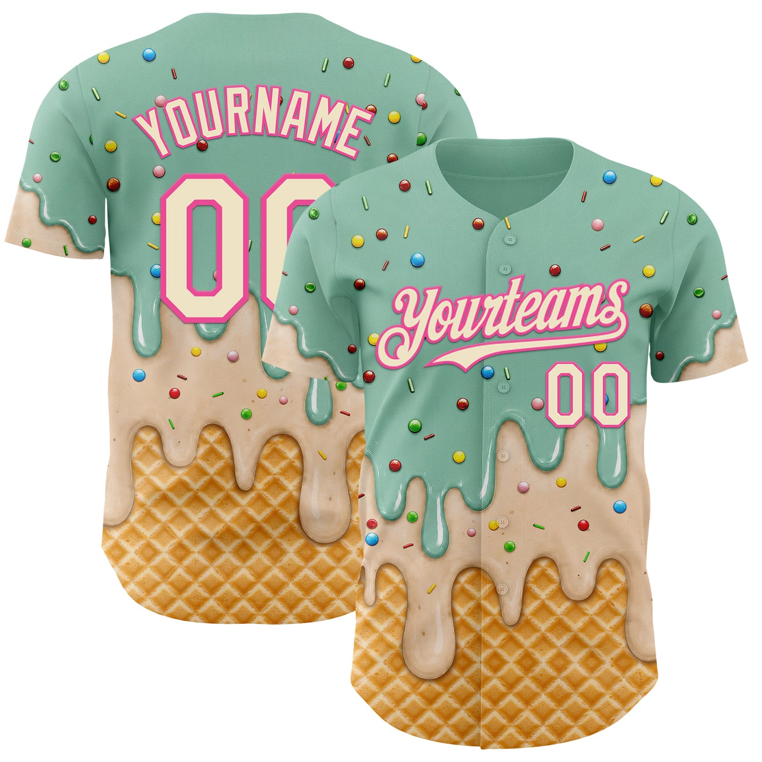 Custom Ice Blue Cream-Pink Ice Cream Waffle Foodie Dessert Authentic Baseball Jersey