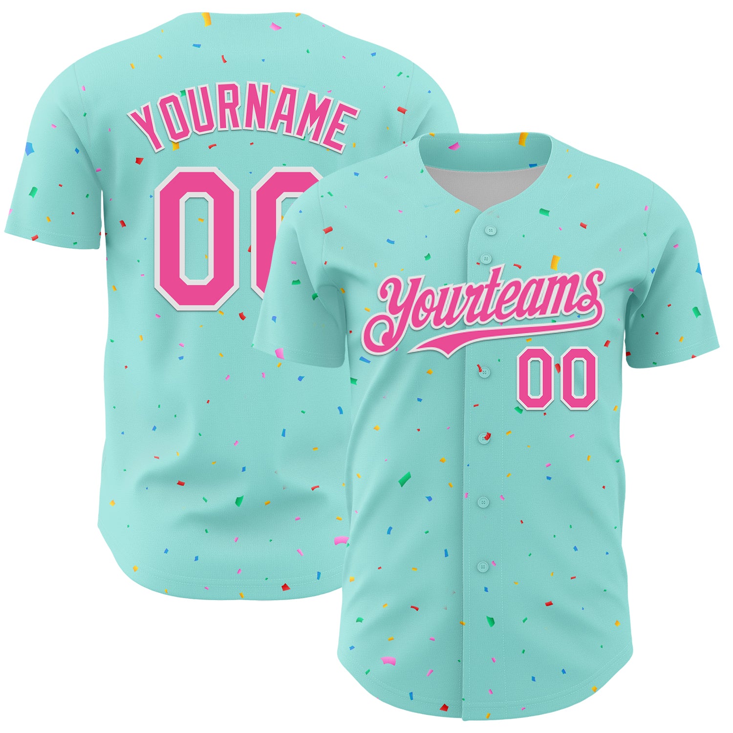 Custom Ice Blue Pink-White 3D Pattern Design Confetti Colorful Speckle Authentic Baseball Jersey