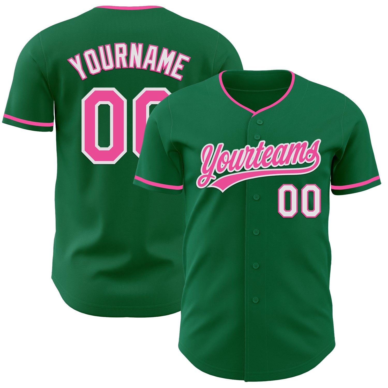 Custom Kelly Green Pink-White Authentic Baseball Jersey