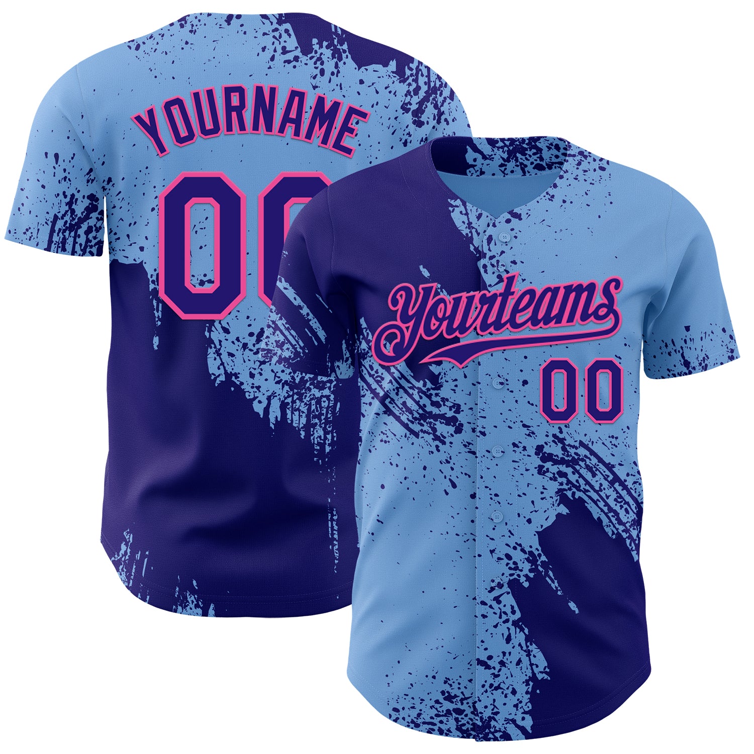 Custom Light Blue Dark Purple-Pink Abstract Brush Stroke Authentic Baseball Jersey