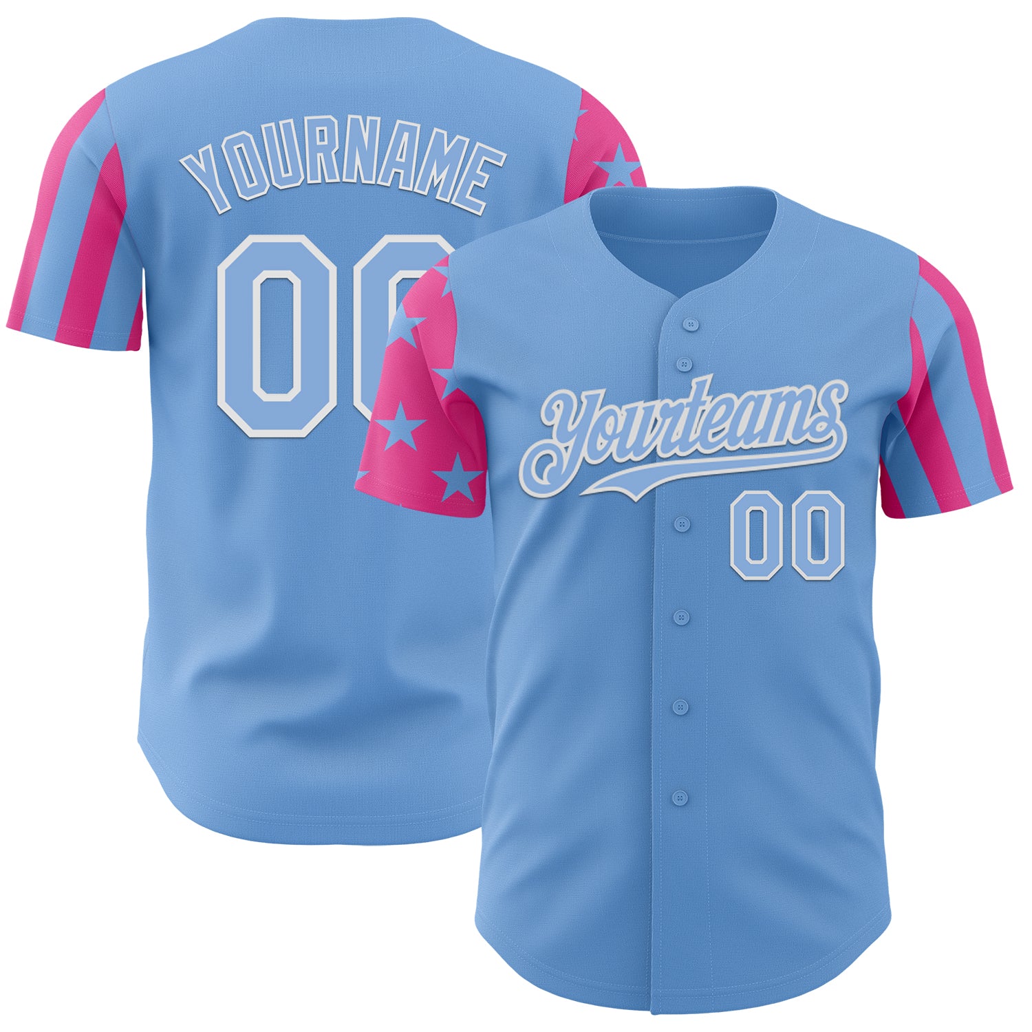 Custom Light Blue Pink-White Two Tone USA Flag Sleeves Stars and Stripes Authentic Baseball Jersey