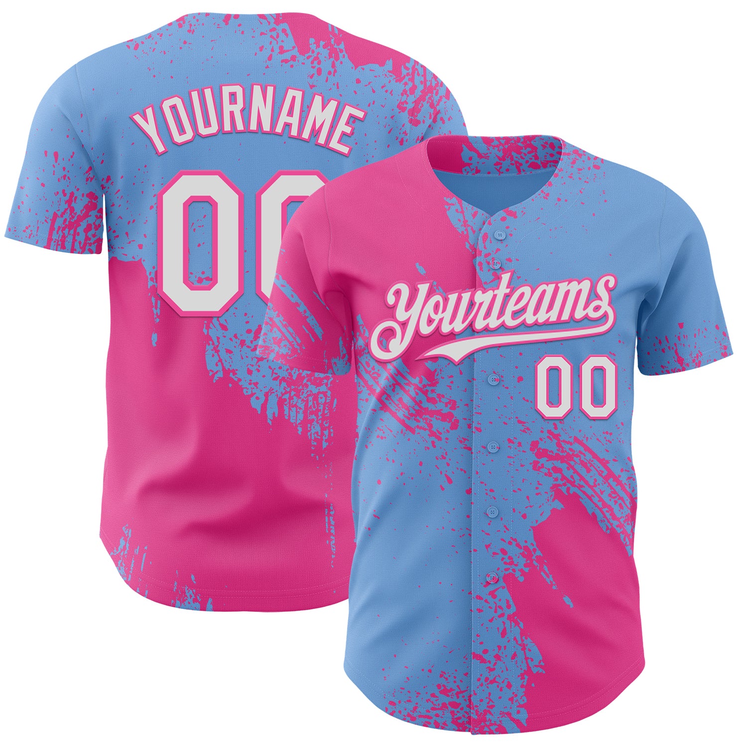 Custom Light Blue White-Pink Abstract Brush Stroke Authentic Baseball Jersey