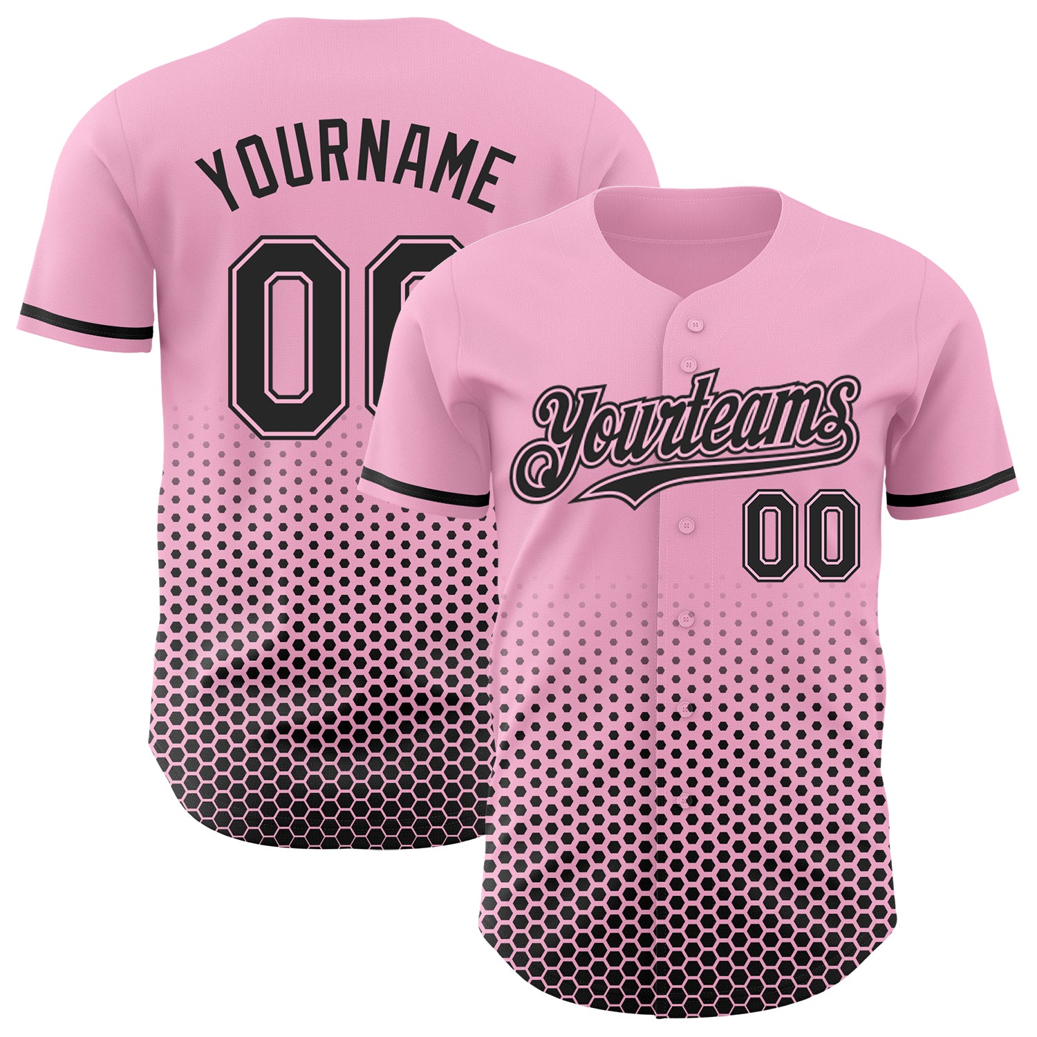 Custom Light Pink-Black Geometric Hexagonal Dot Gradient Authentic Baseball Jersey