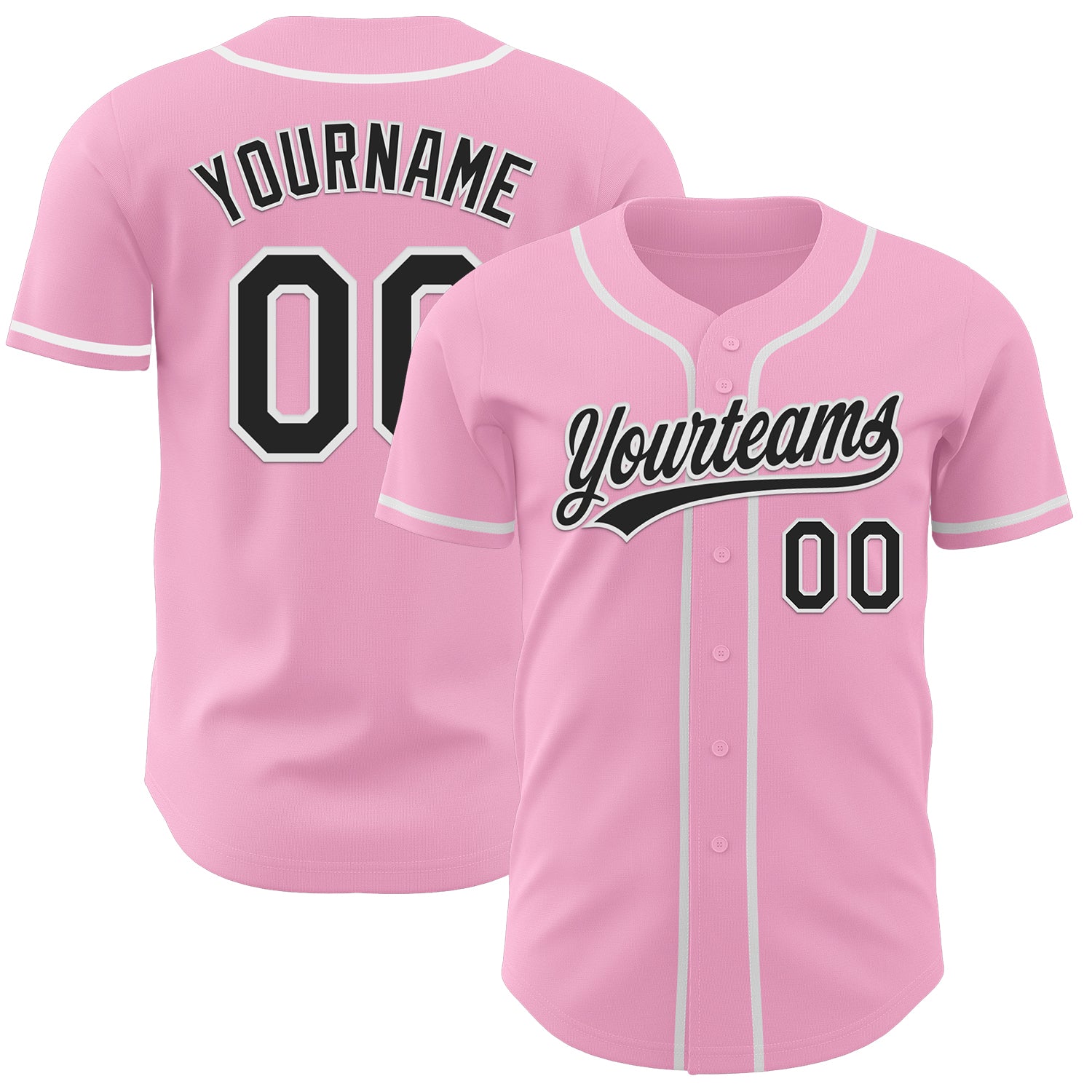 Custom Light Pink Black-White Authentic Baseball Jersey