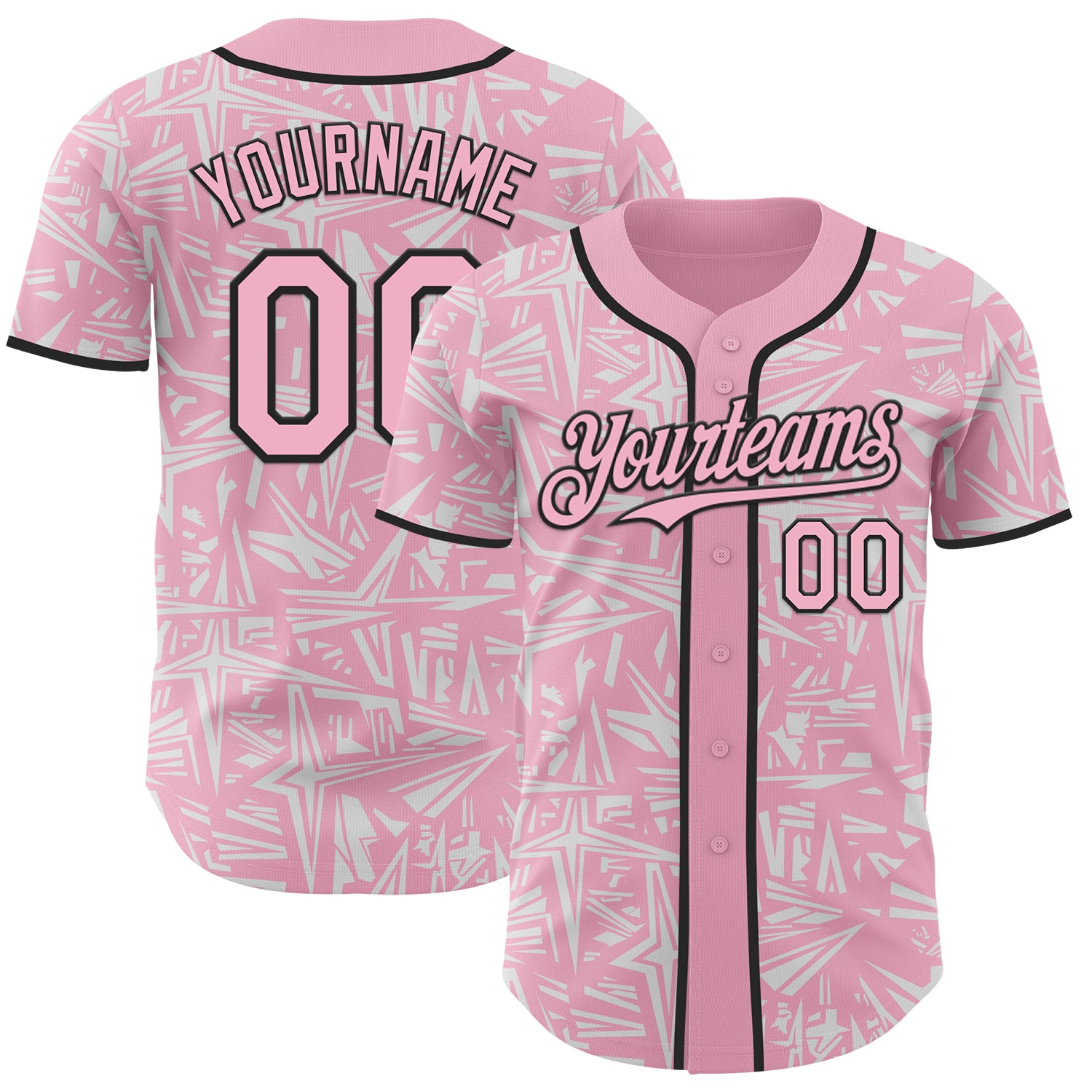Custom Light Pink White-Black Geometric Cyber Starburst Authentic Baseball Jersey