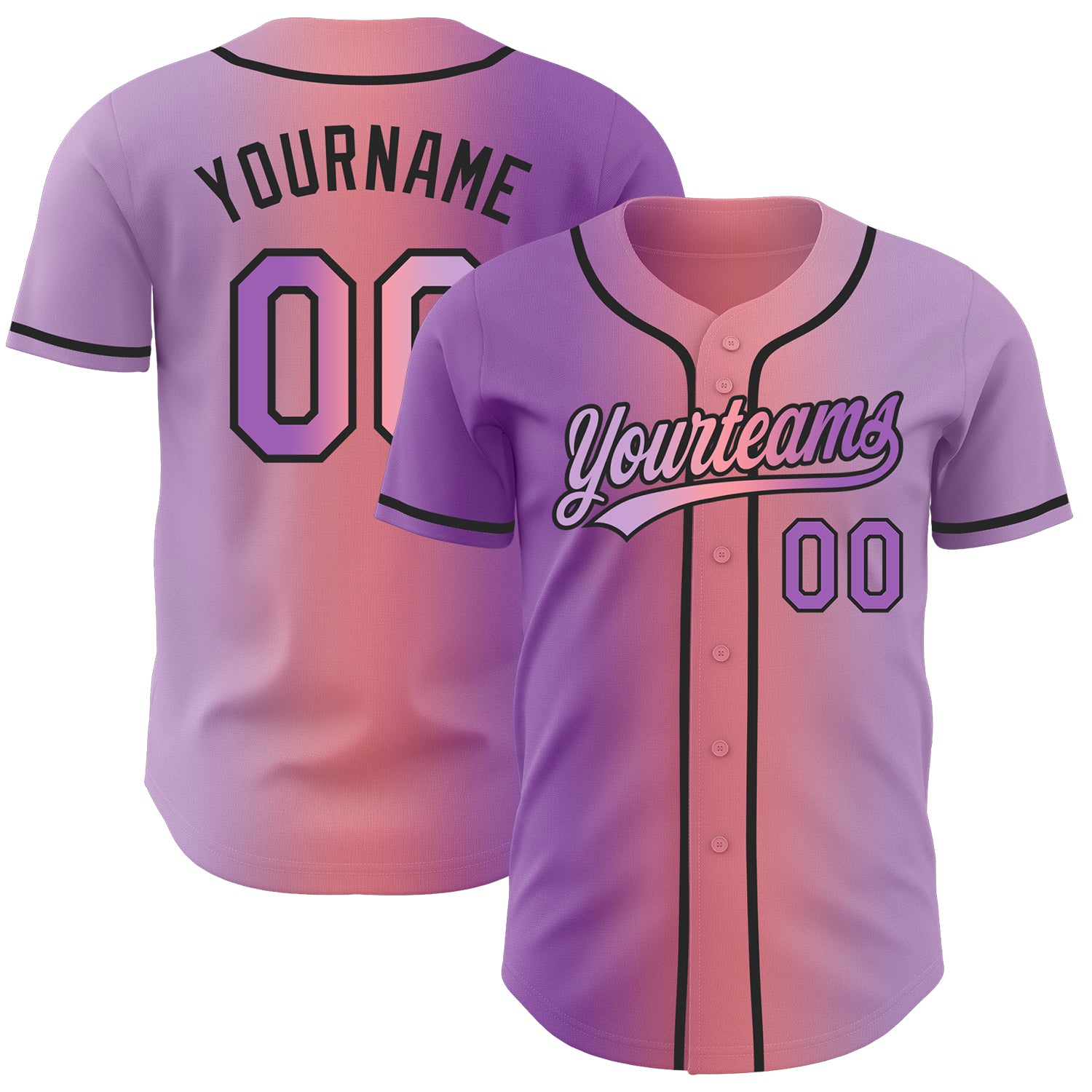 Custom Light Purple Medium Purple Medium Pink-Black Authentic Gradient Fashion Baseball Jersey