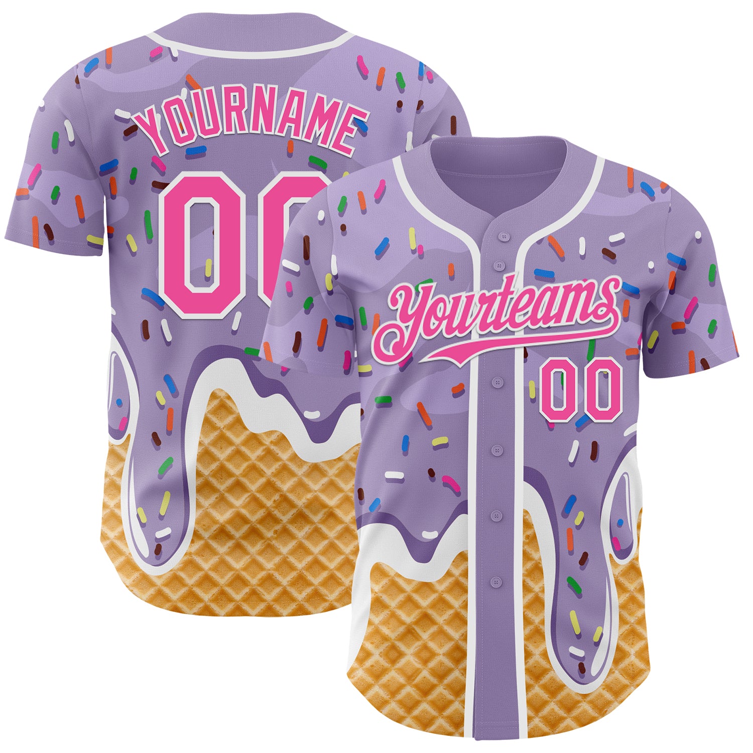 Custom Light Purple Pink-White Ice Cream Waffle Foodie Dessert Authentic Baseball Jersey