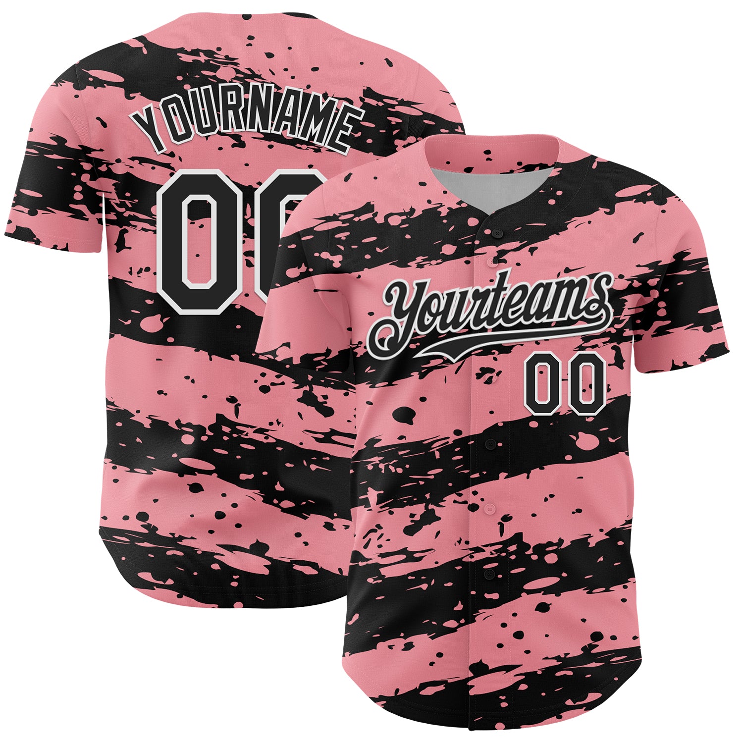 Custom Medium Pink Black-White 3D Pattern Design Paint Splash Stripe Authentic Baseball Jersey