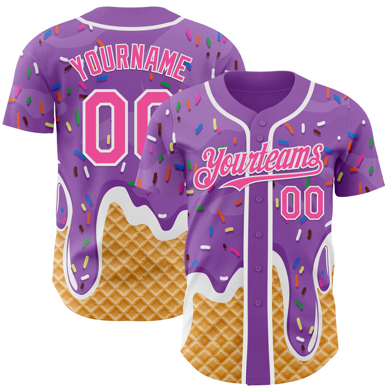 Custom Medium Purple Pink-White Ice Cream Waffle Foodie Dessert Authentic Baseball Jersey