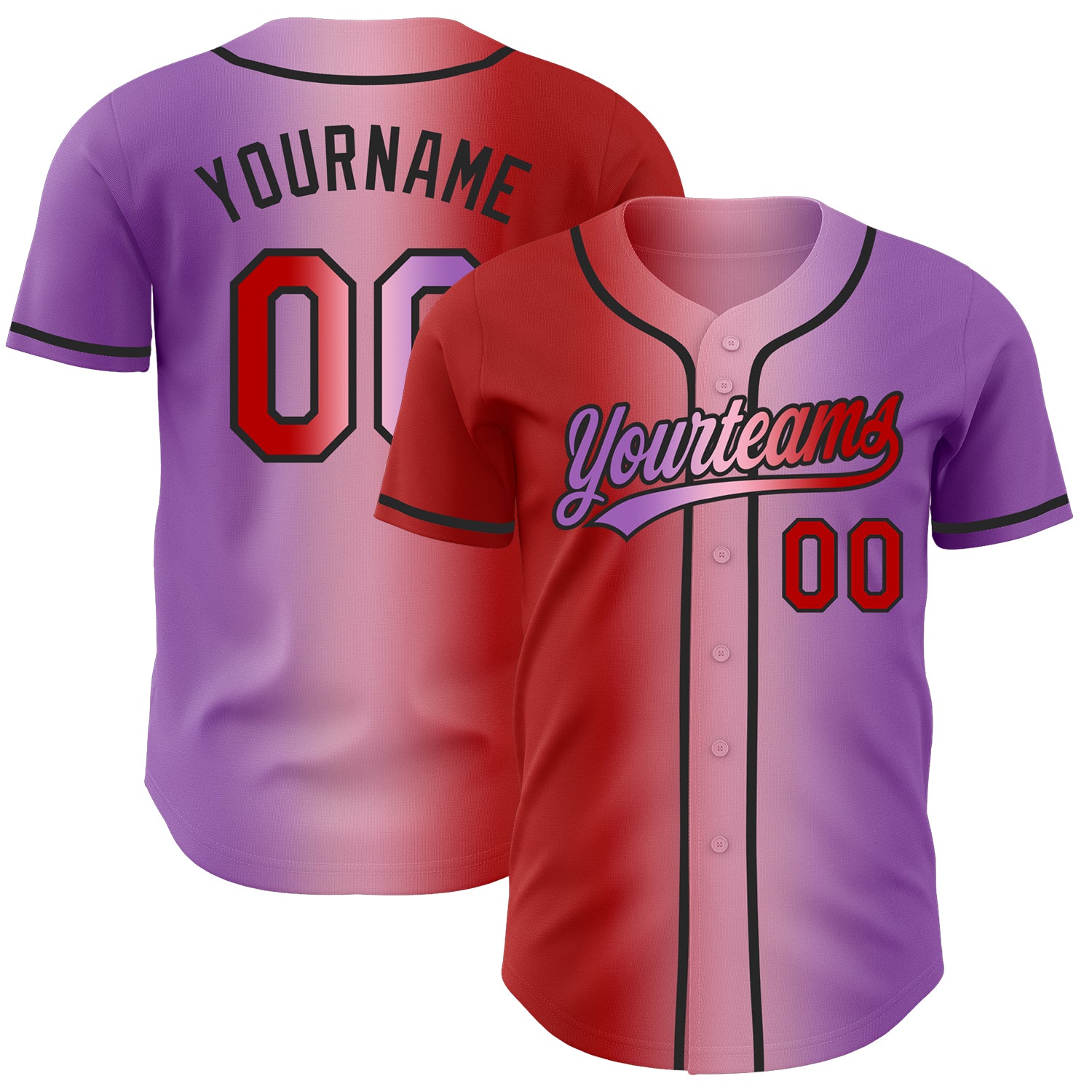 Custom Medium Purple Red Light Pink-Black Authentic Gradient Fashion Baseball Jersey