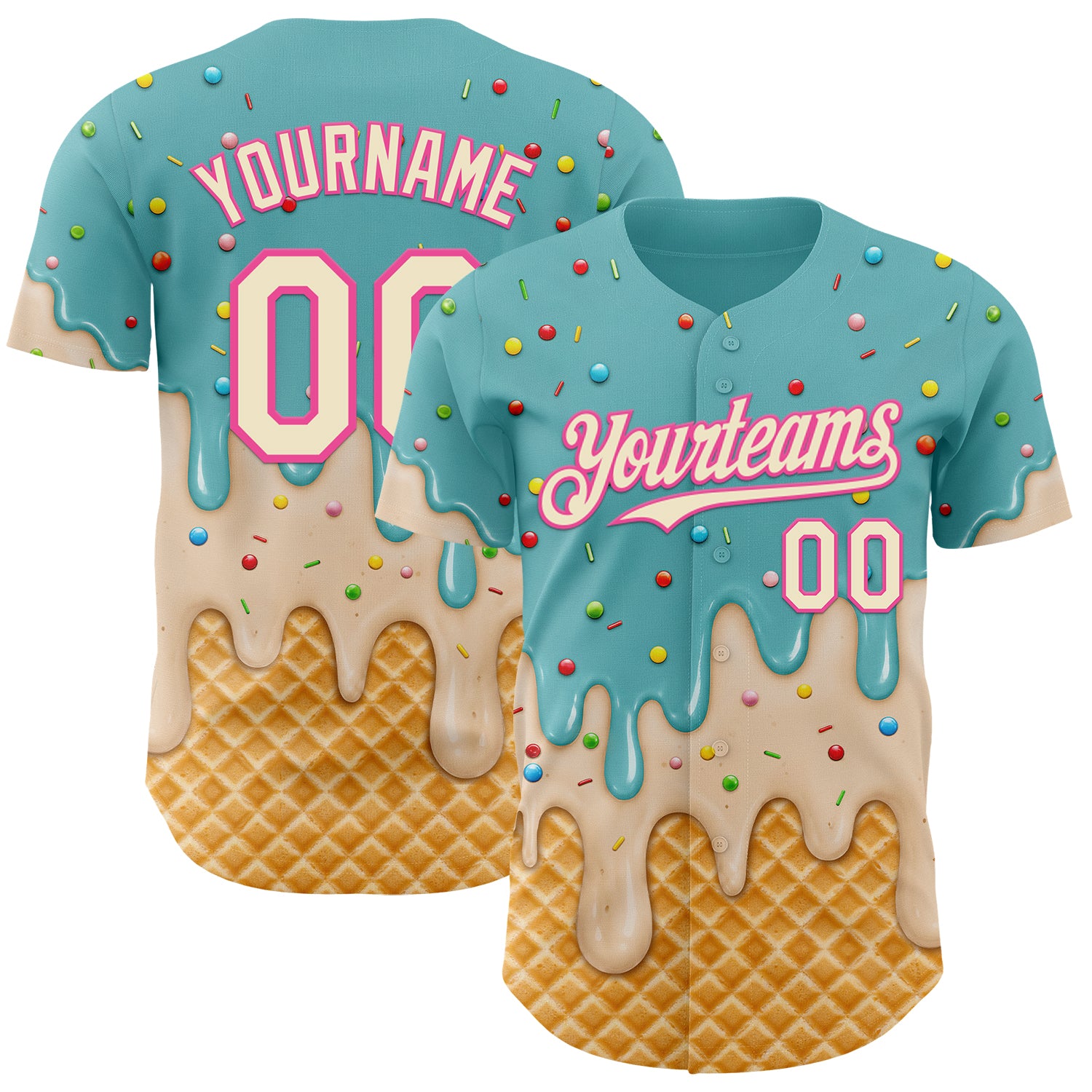 Custom Mint Aqua Cream-Pink Ice Cream Waffle Foodie Dessert Authentic Baseball Jersey