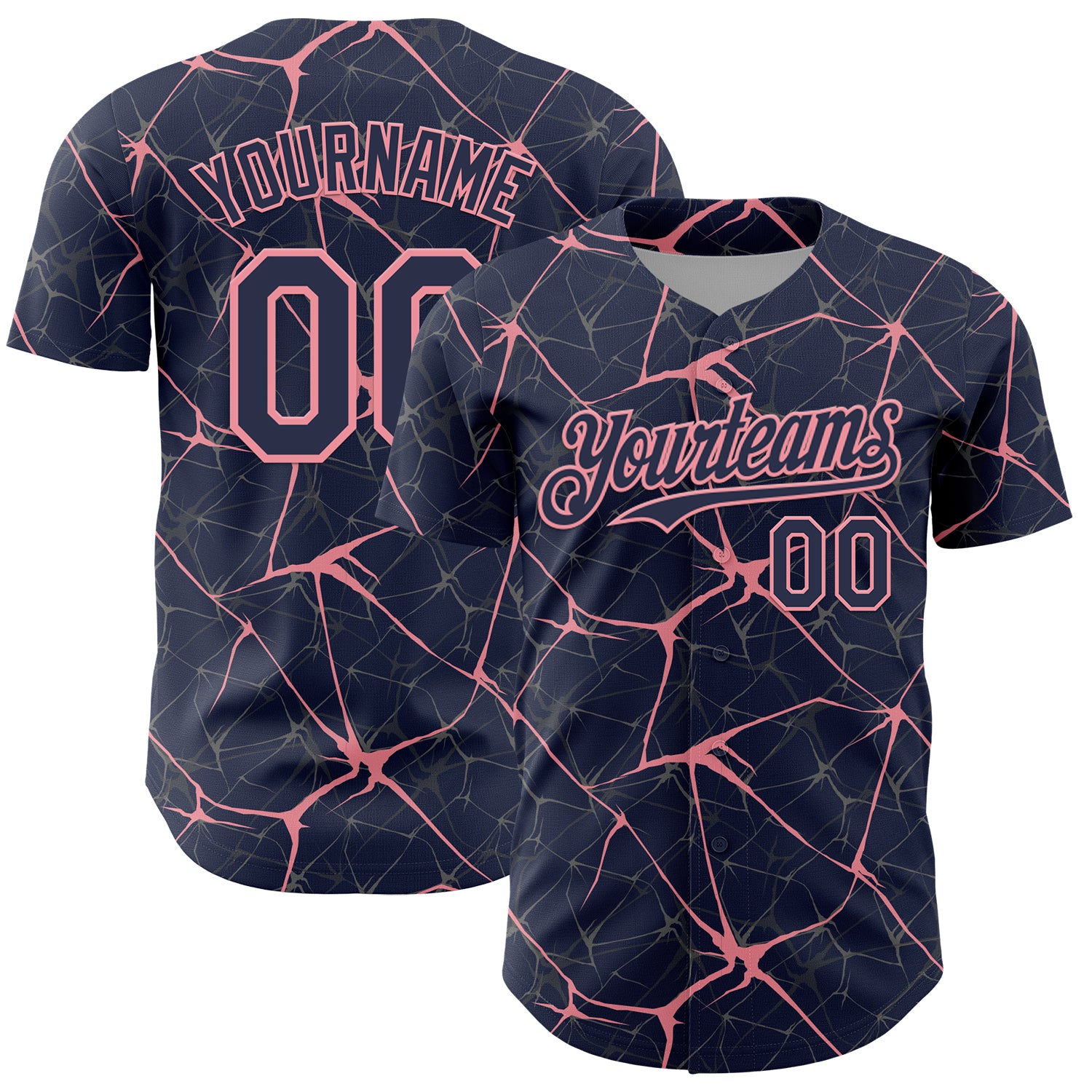Custom Navy Medium Pink 3D Pattern Design Abstract Network Authentic Baseball Jersey
