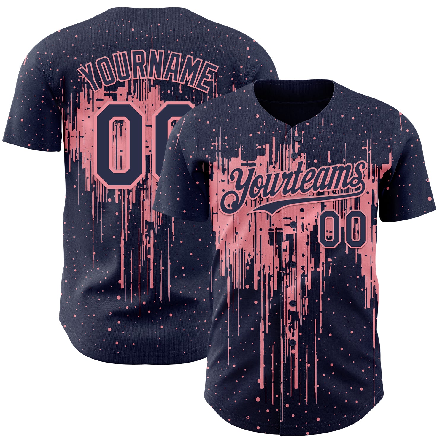 Custom Navy Medium Pink 3D Pattern Design Dripping Splatter Paint Authentic Baseball Jersey