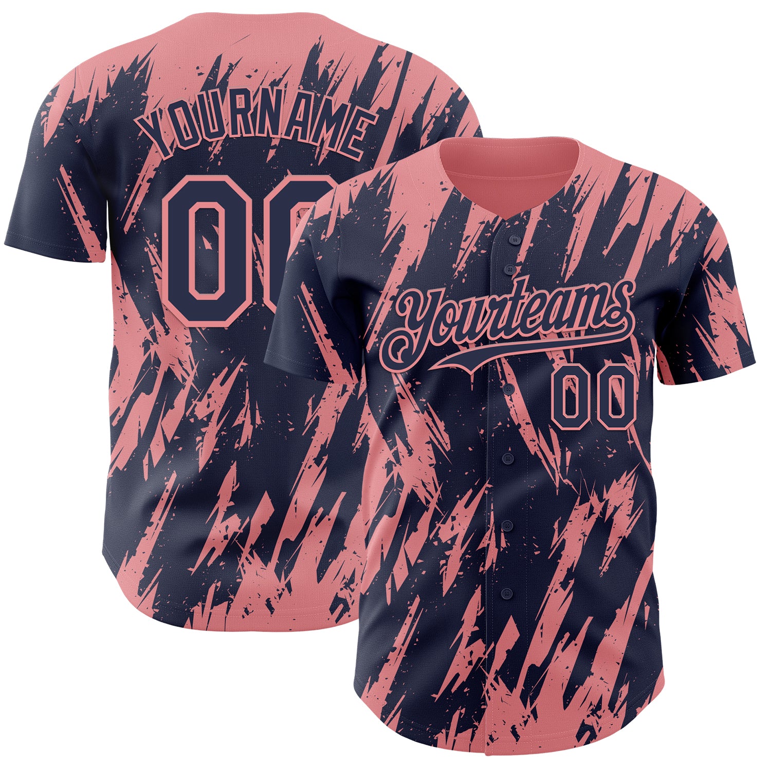Custom Navy Medium Pink 3D Pattern Design Splatter Torn Sharp Brush Stroke Authentic Baseball Jersey