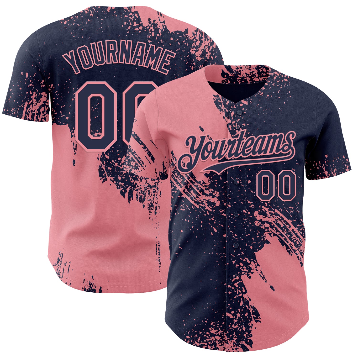 Custom Navy-Medium Pink Abstract Brush Stroke Authentic Baseball Jersey
