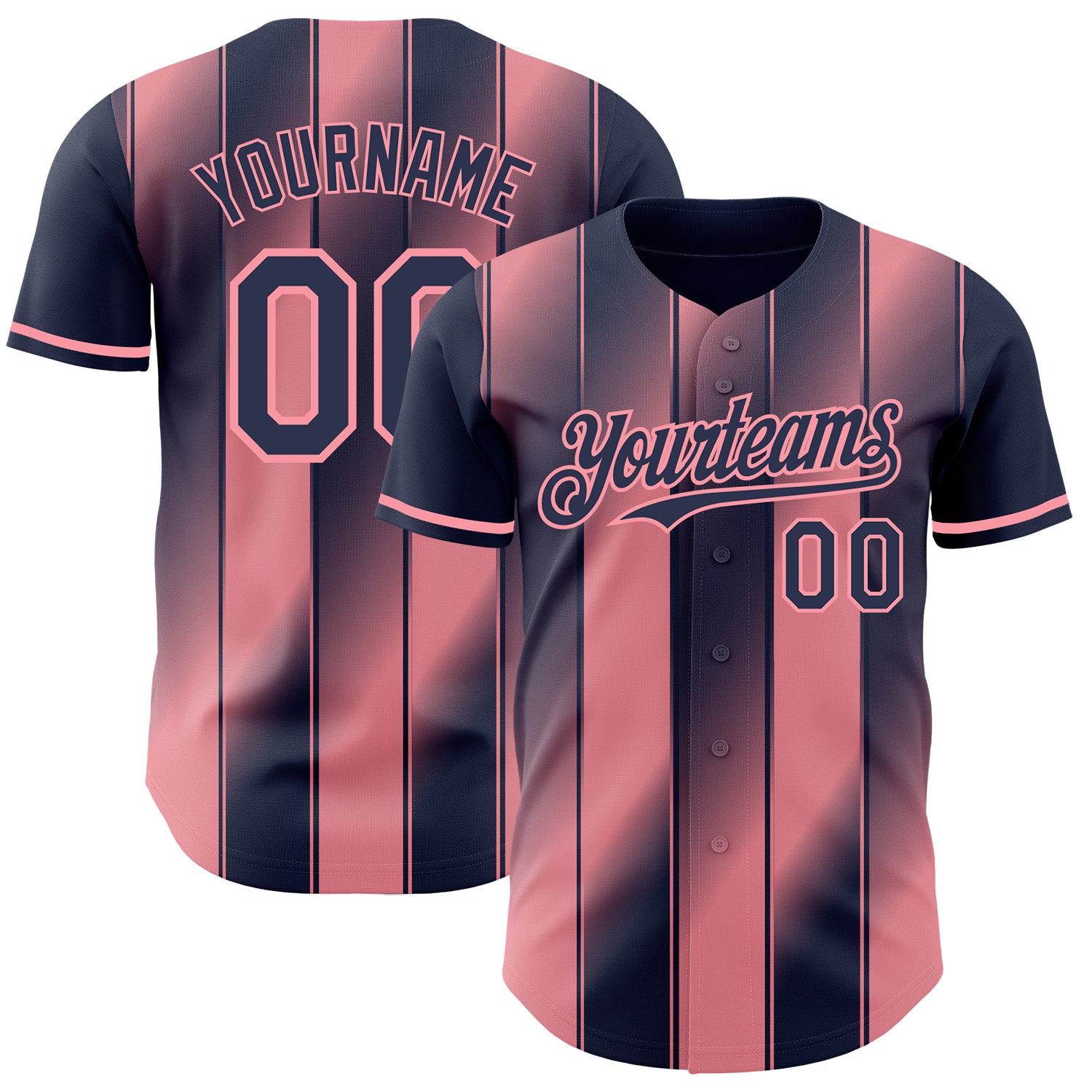 Custom Navy-Medium Pink Gradient Classic Vertical Stripe Authentic Baseball Jersey