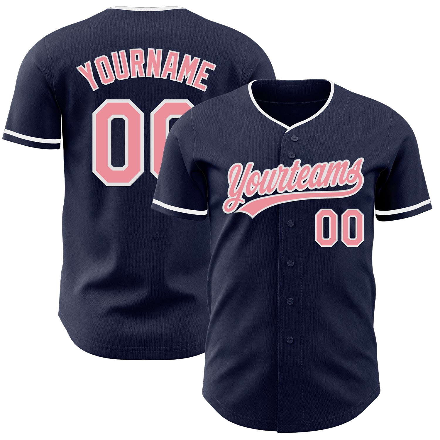 Custom Navy Medium Pink-White Authentic Baseball Jersey