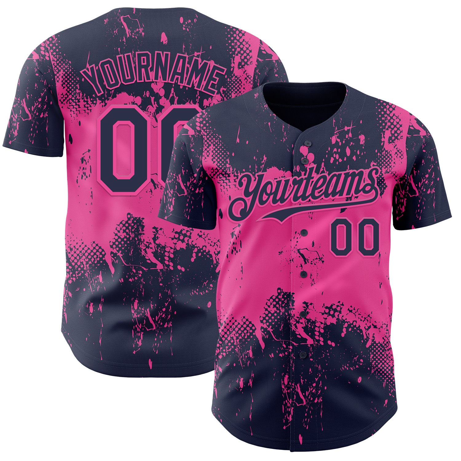 Custom Navy Pink 3D Pattern Design Abstract Splatter Grunge Paint Authentic Baseball Jersey
