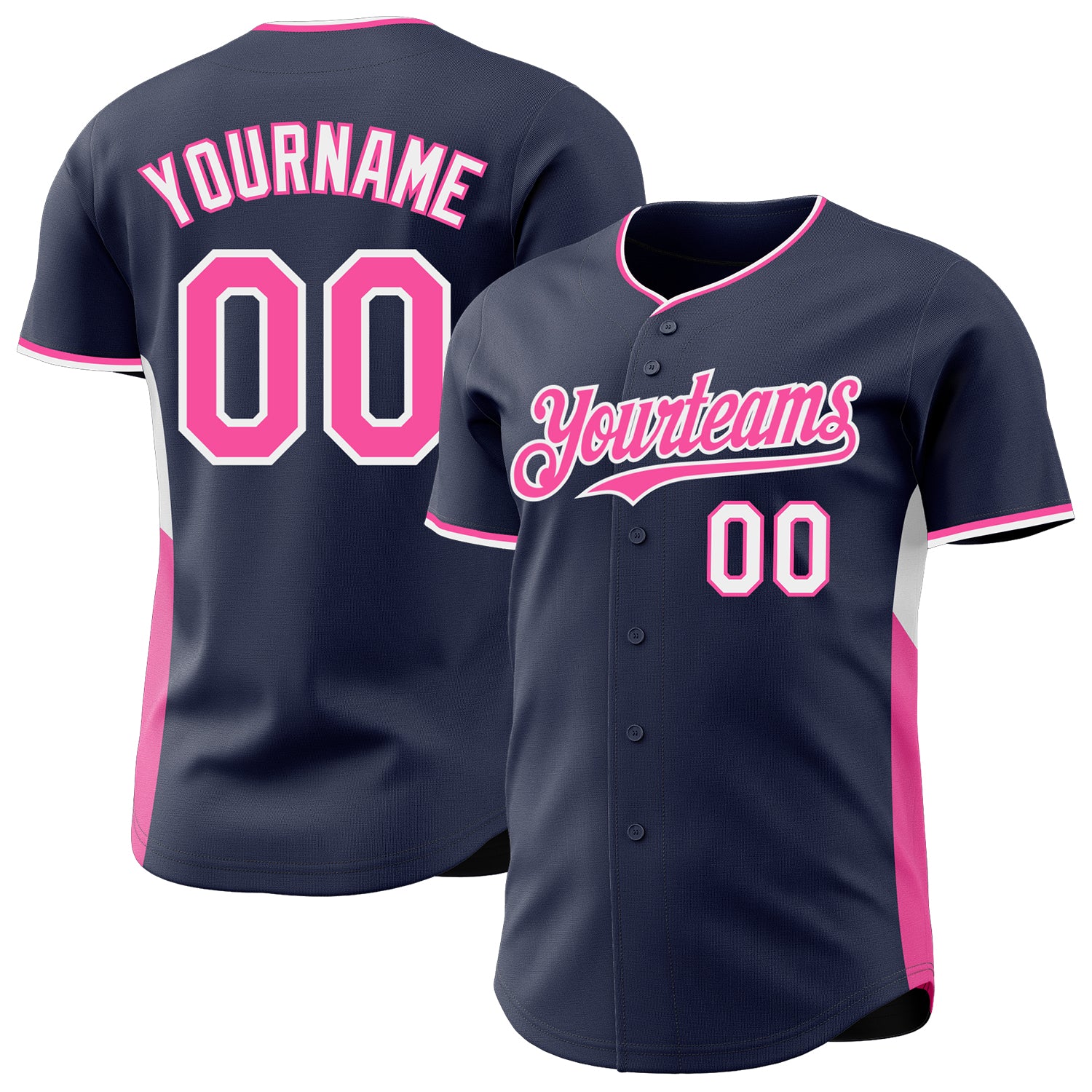 Custom Navy Pink-White Classic Color Block Side Panel Stripe Authentic Baseball Jersey