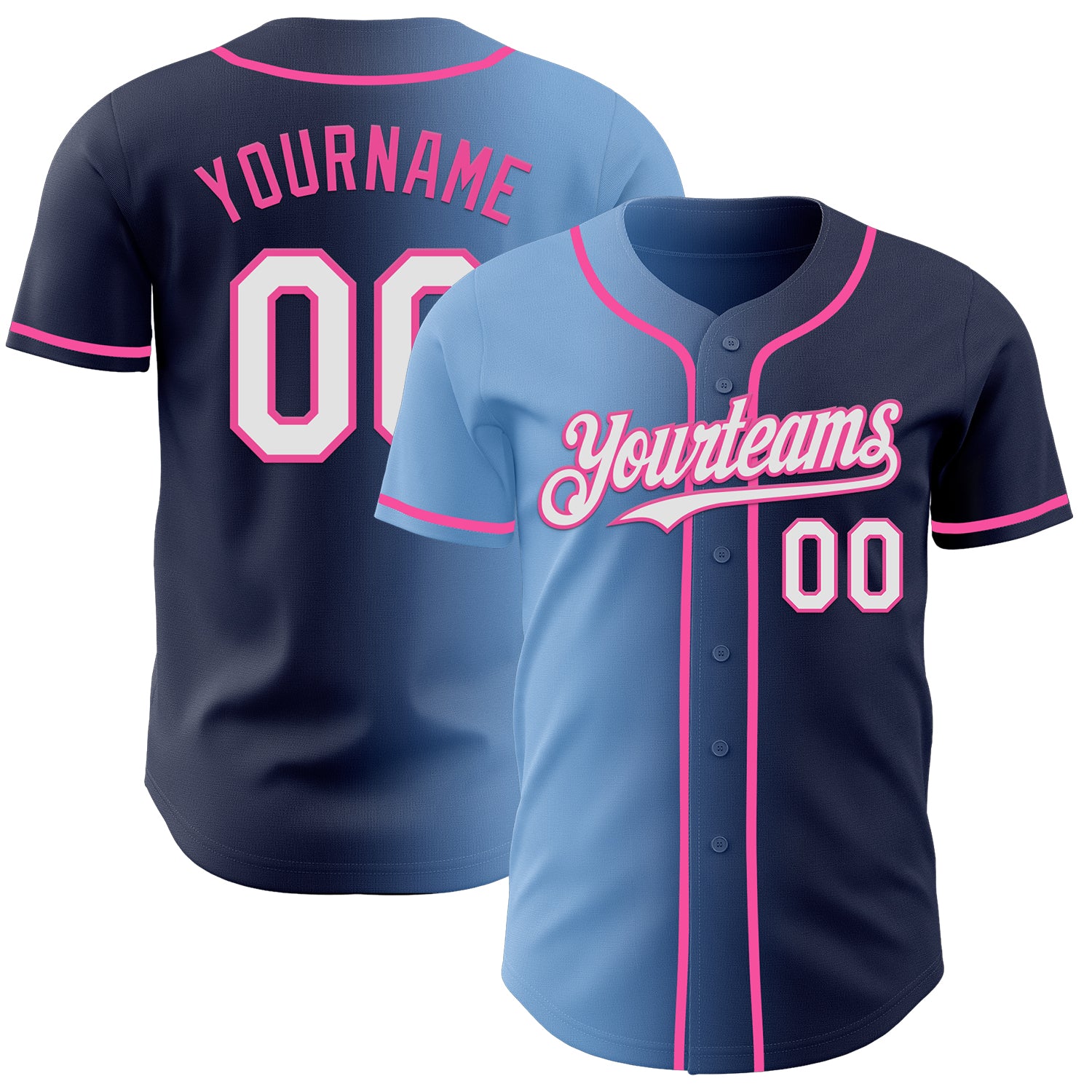 Custom Navy White Light Blue-Pink Authentic Gradient Fashion Baseball Jersey