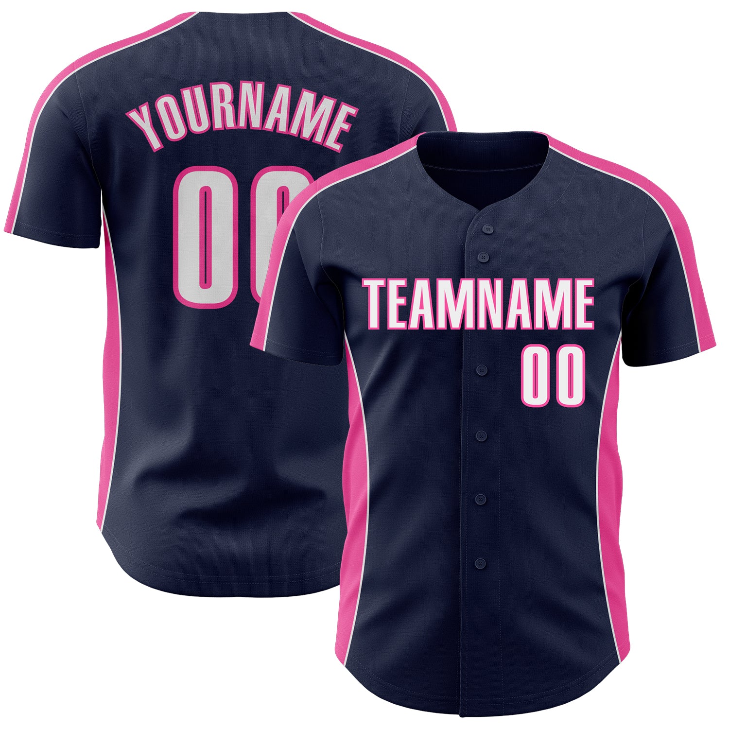 Custom Navy White-Pink Classic Color Block Side Panel Stripe Authentic Baseball Jersey