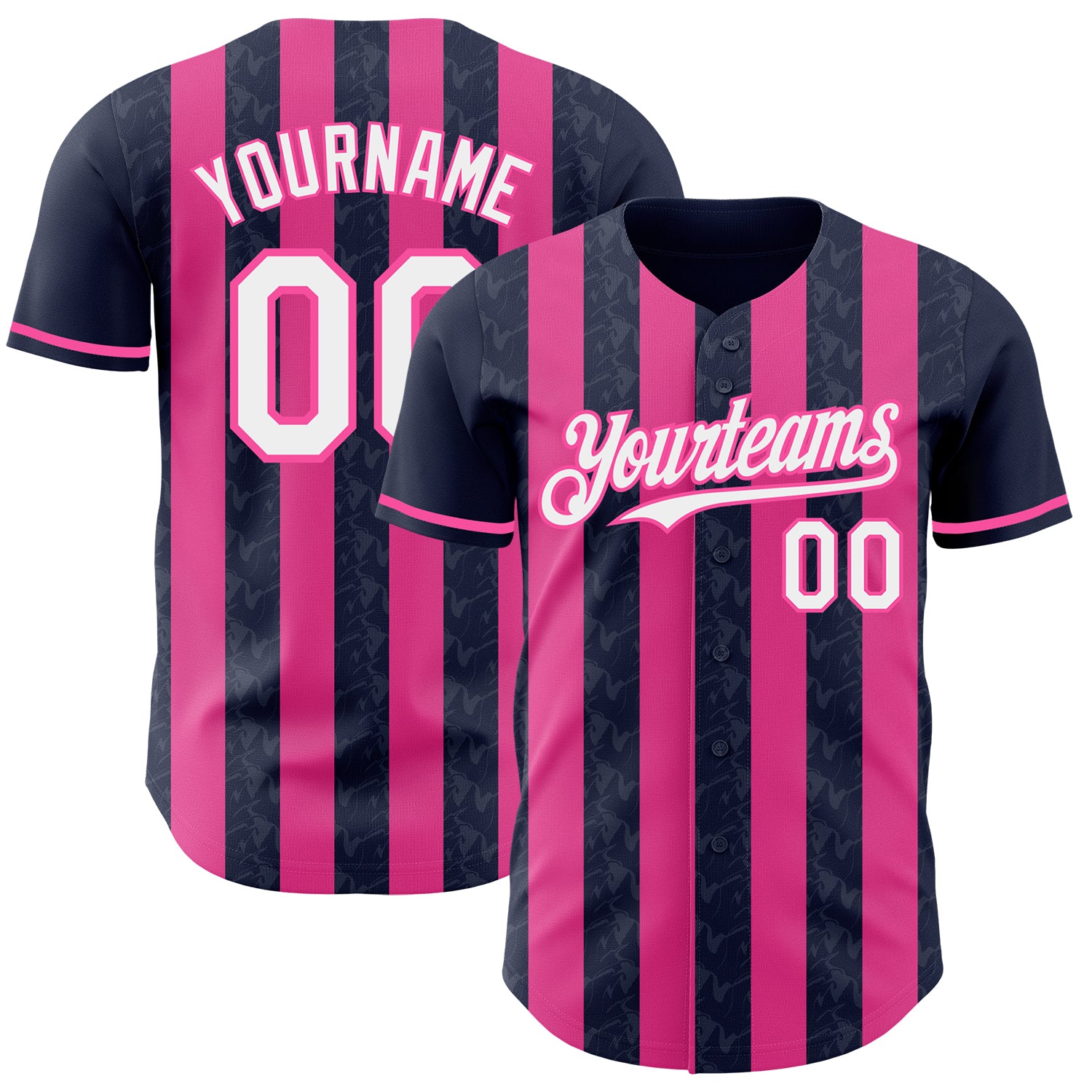 Custom Navy White-Pink Classic Vertical Stripe Fluid Liquid Texture Authentic Baseball Jersey