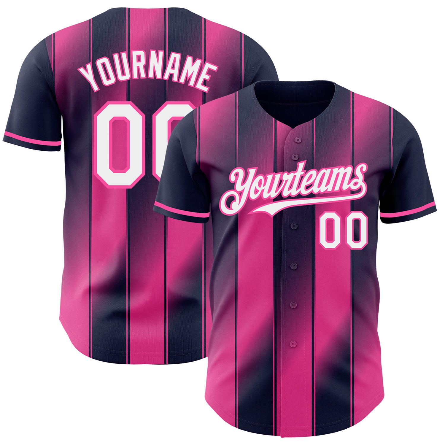 Custom Navy White-Pink Gradient Classic Vertical Stripe Authentic Baseball Jersey