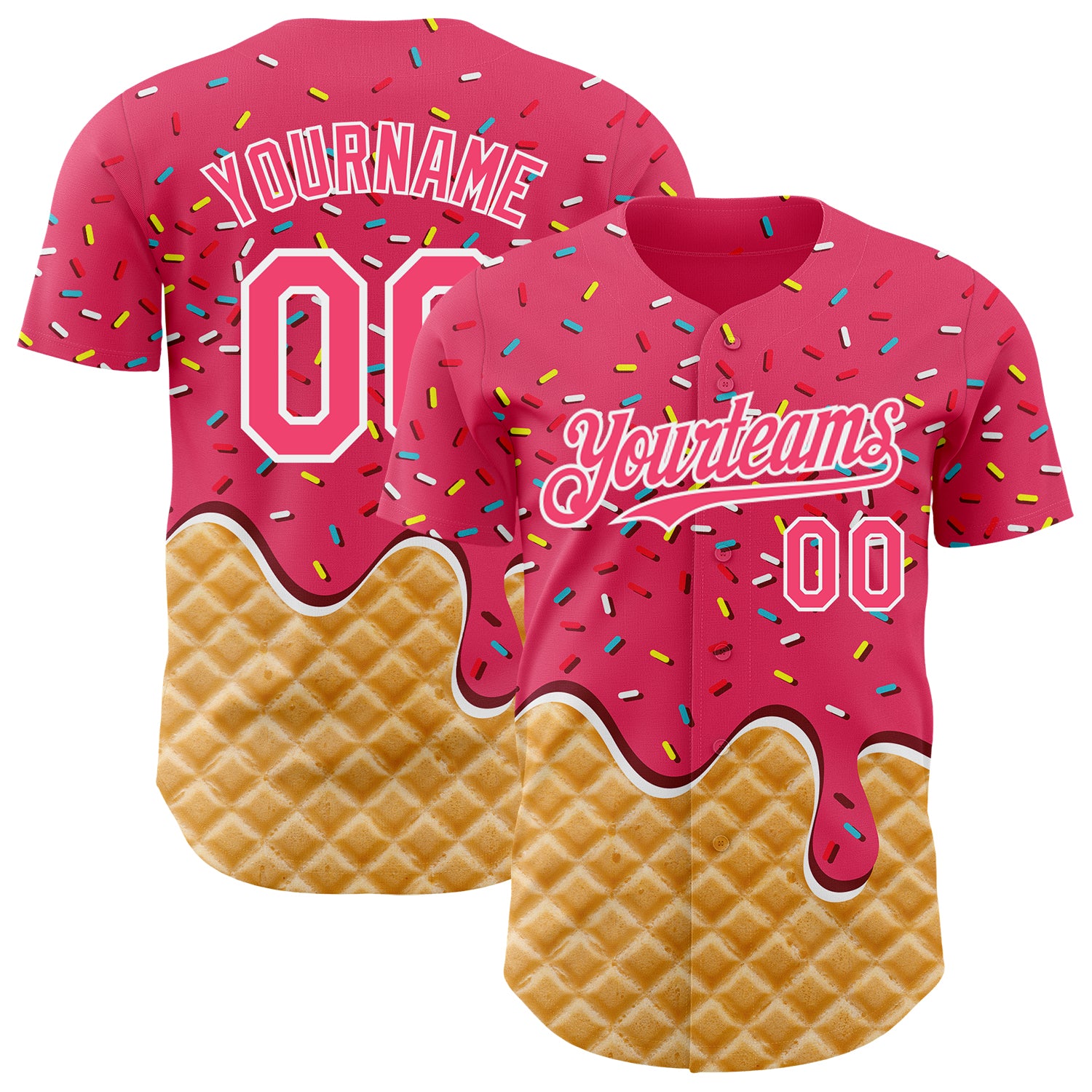 Custom Neon Pink-White Ice Cream Waffle Foodie Dessert Authentic Baseball Jersey