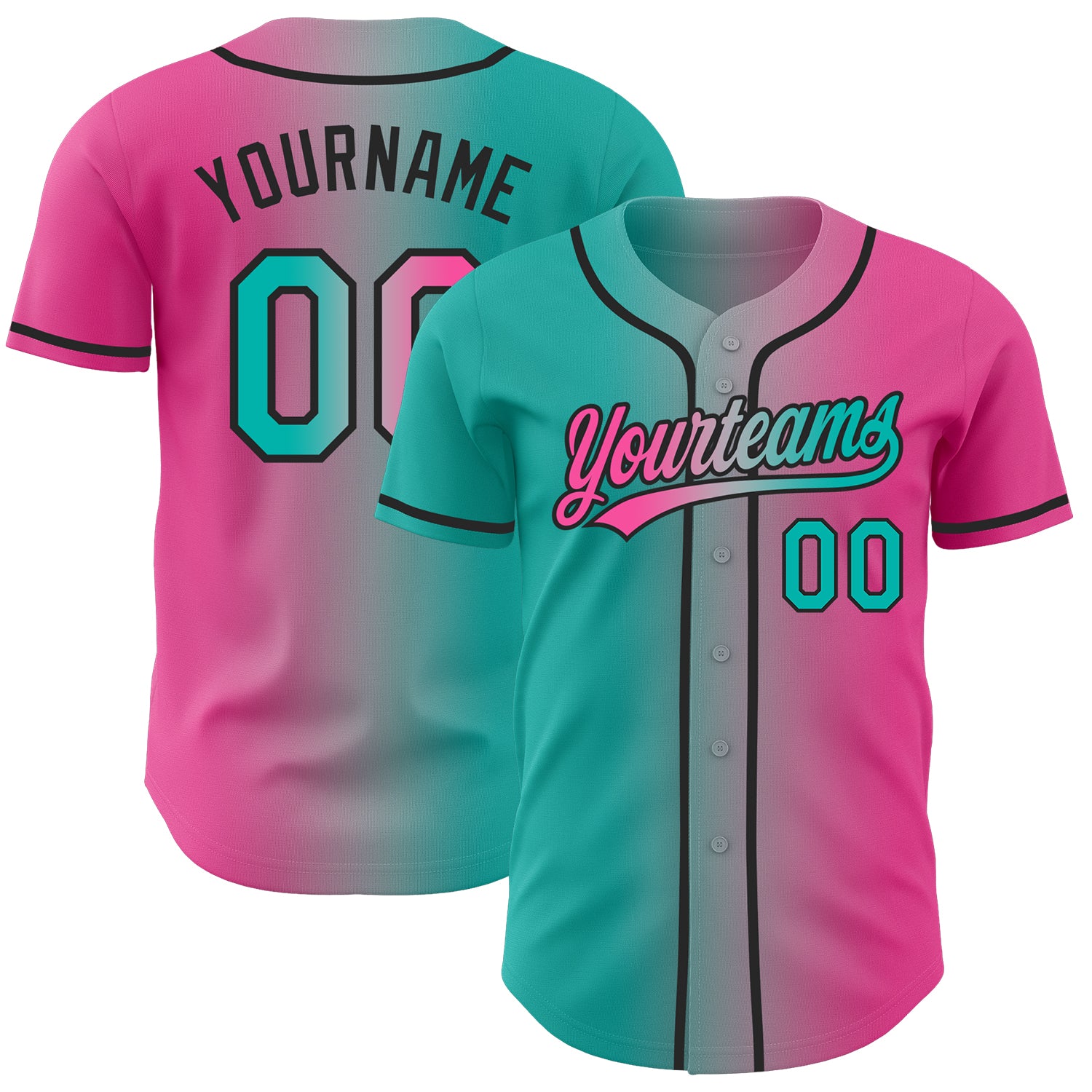 Custom Pink Aqua Gray-Black Authentic Gradient Fashion Baseball Jersey