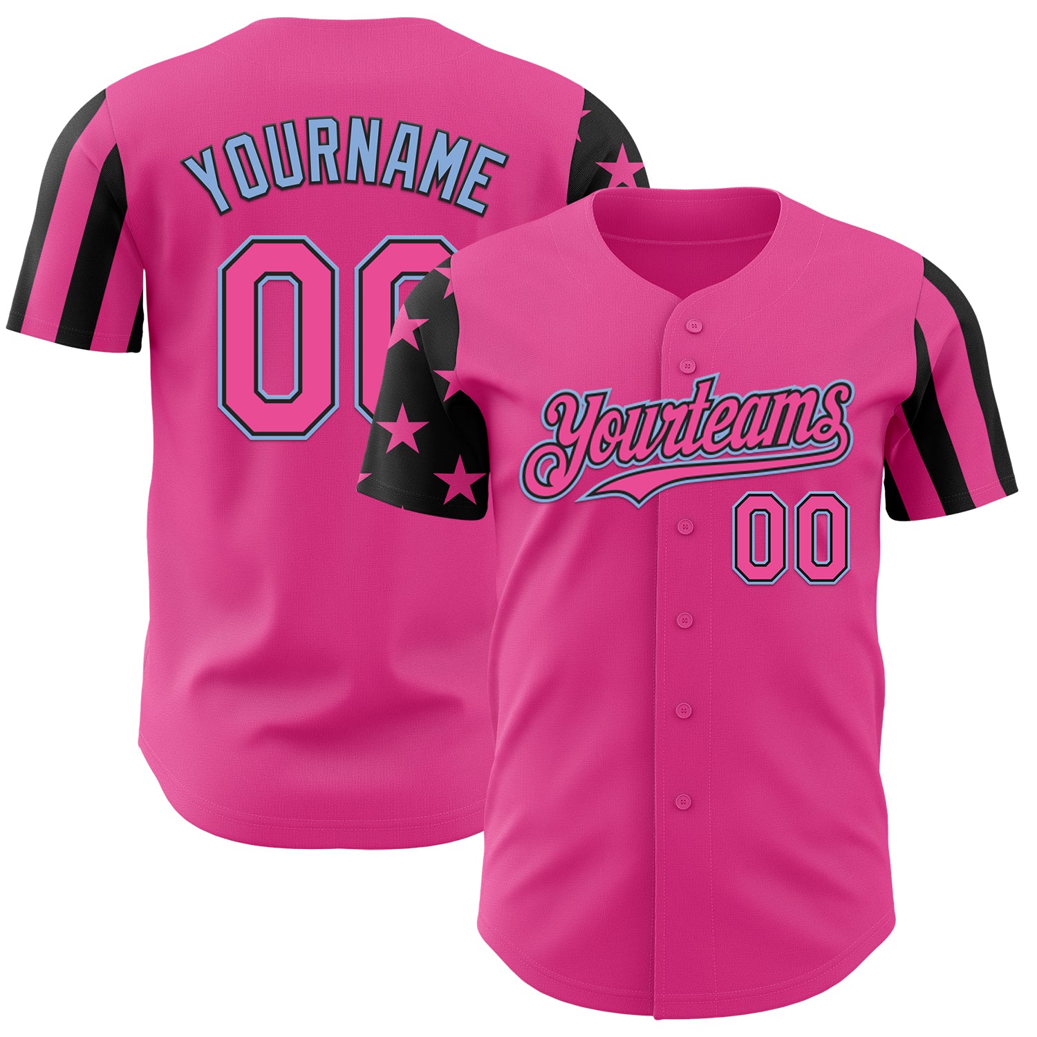 Custom Pink Black-Light Blue Two Tone USA Flag Sleeves Stars and Stripes Authentic Baseball Jersey