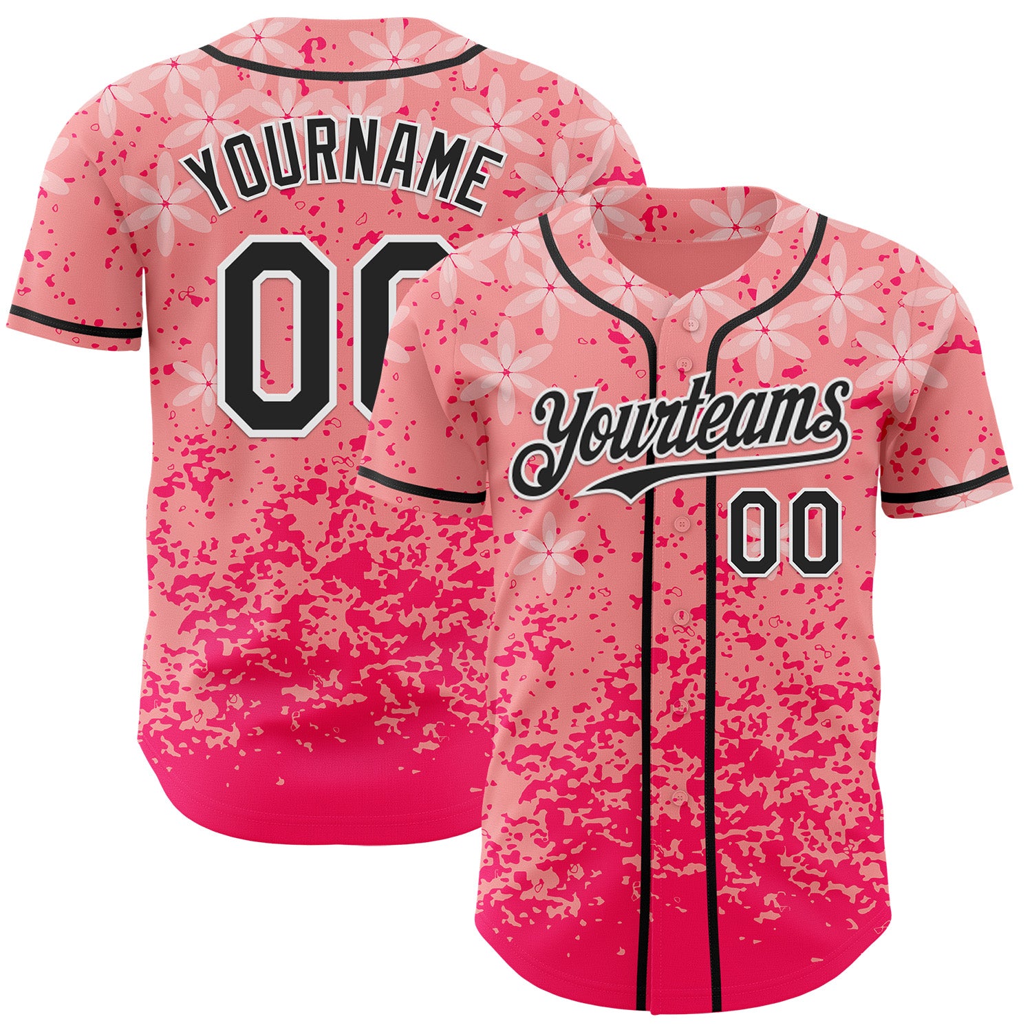 Custom Pink Black-White Cherry Blossoms Sakura Authentic Baseball Jersey
