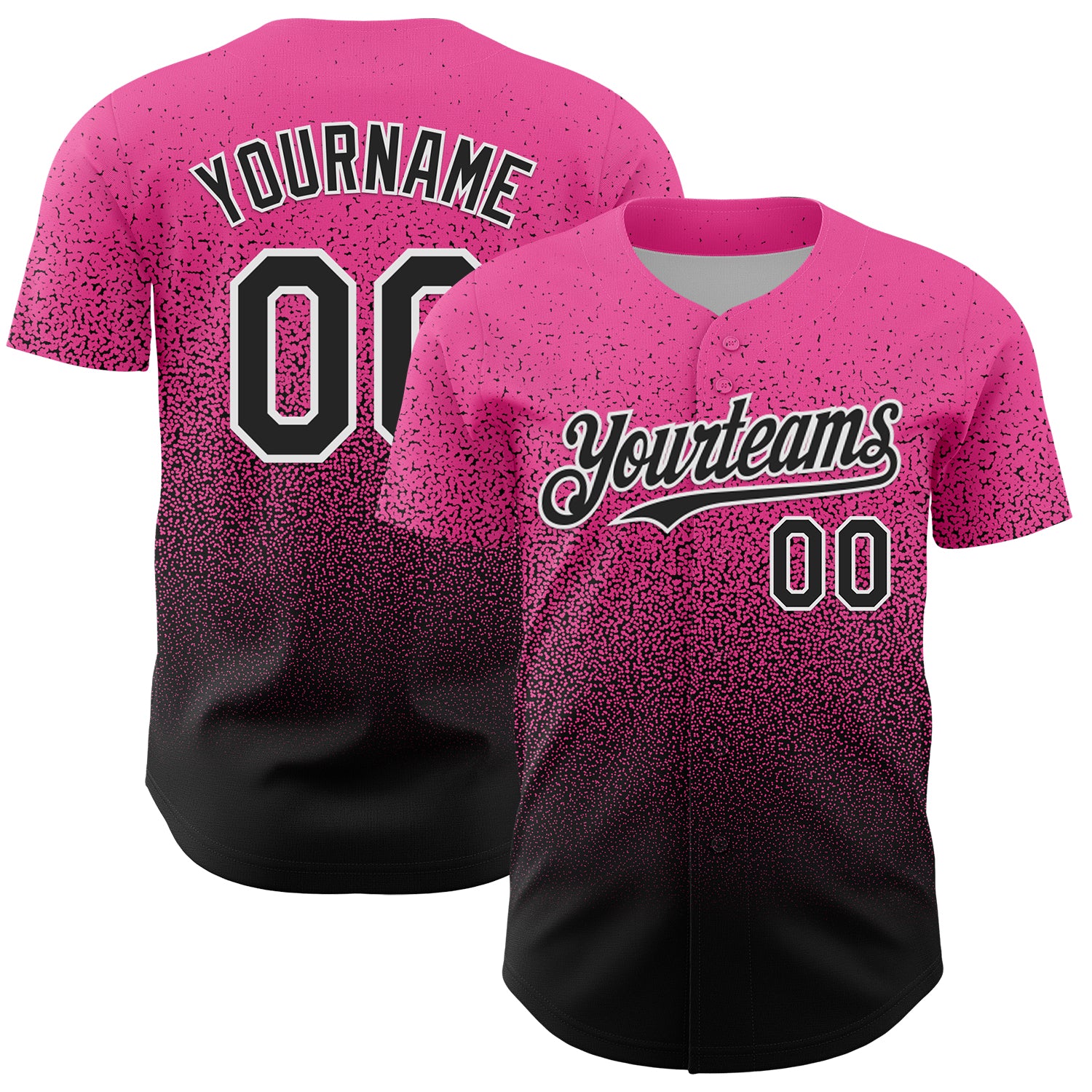 Custom Pink Black-White Fade Fashion Speckle Authentic Baseball Jersey