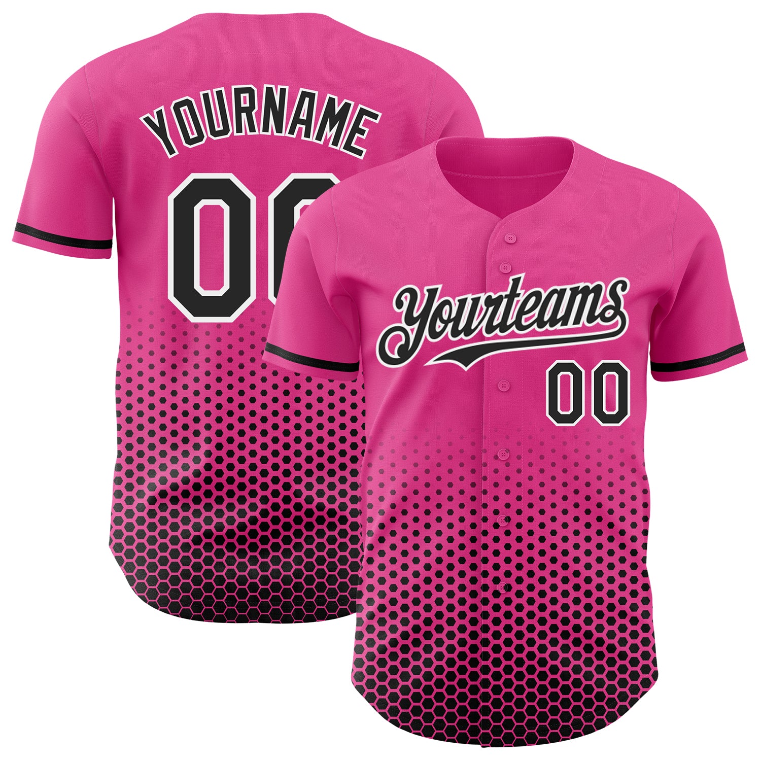 Custom Pink Black-White Geometric Hexagonal Dot Gradient Authentic Baseball Jersey