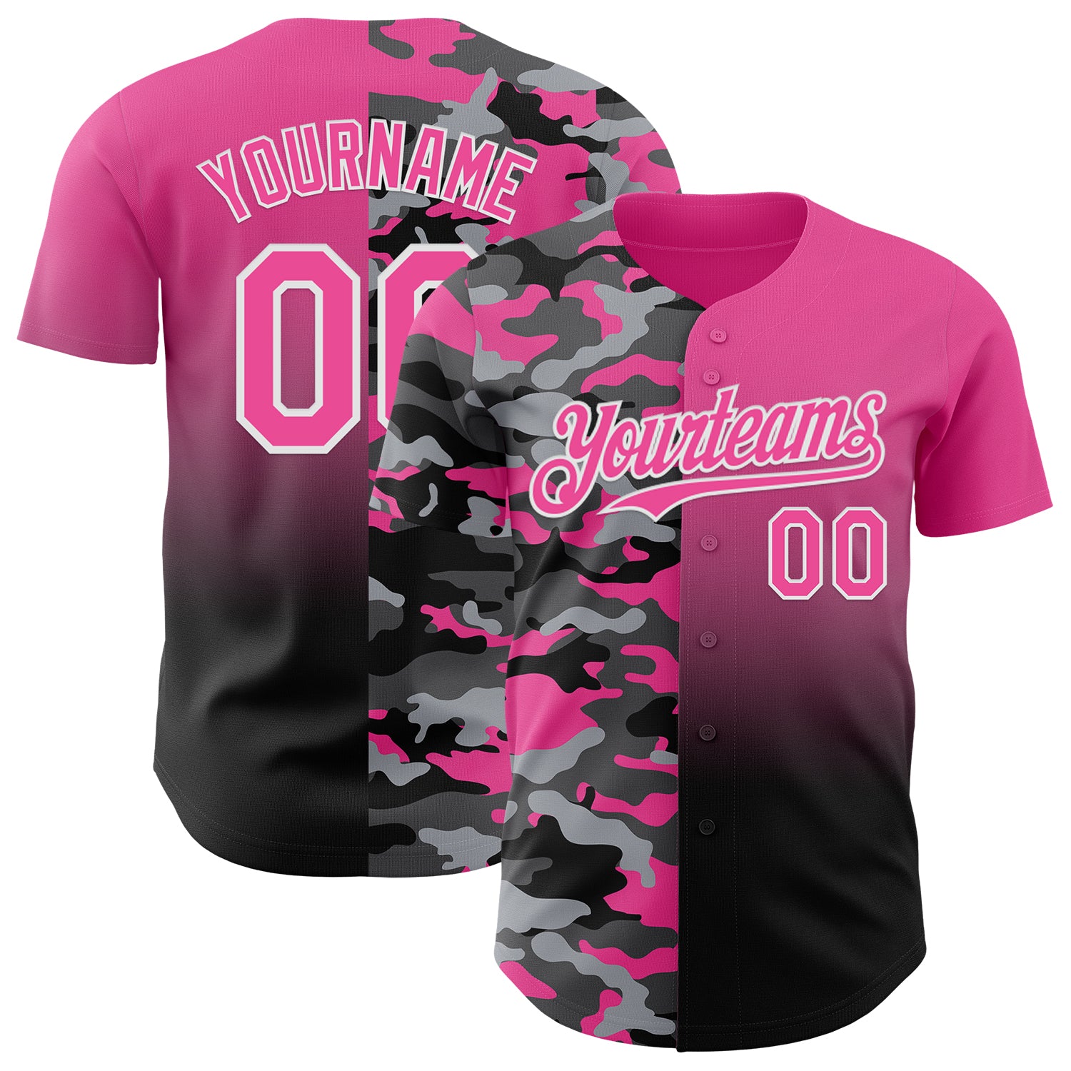 Custom Pink Black-White Half Camo Ombre Authentic Baseball Jersey