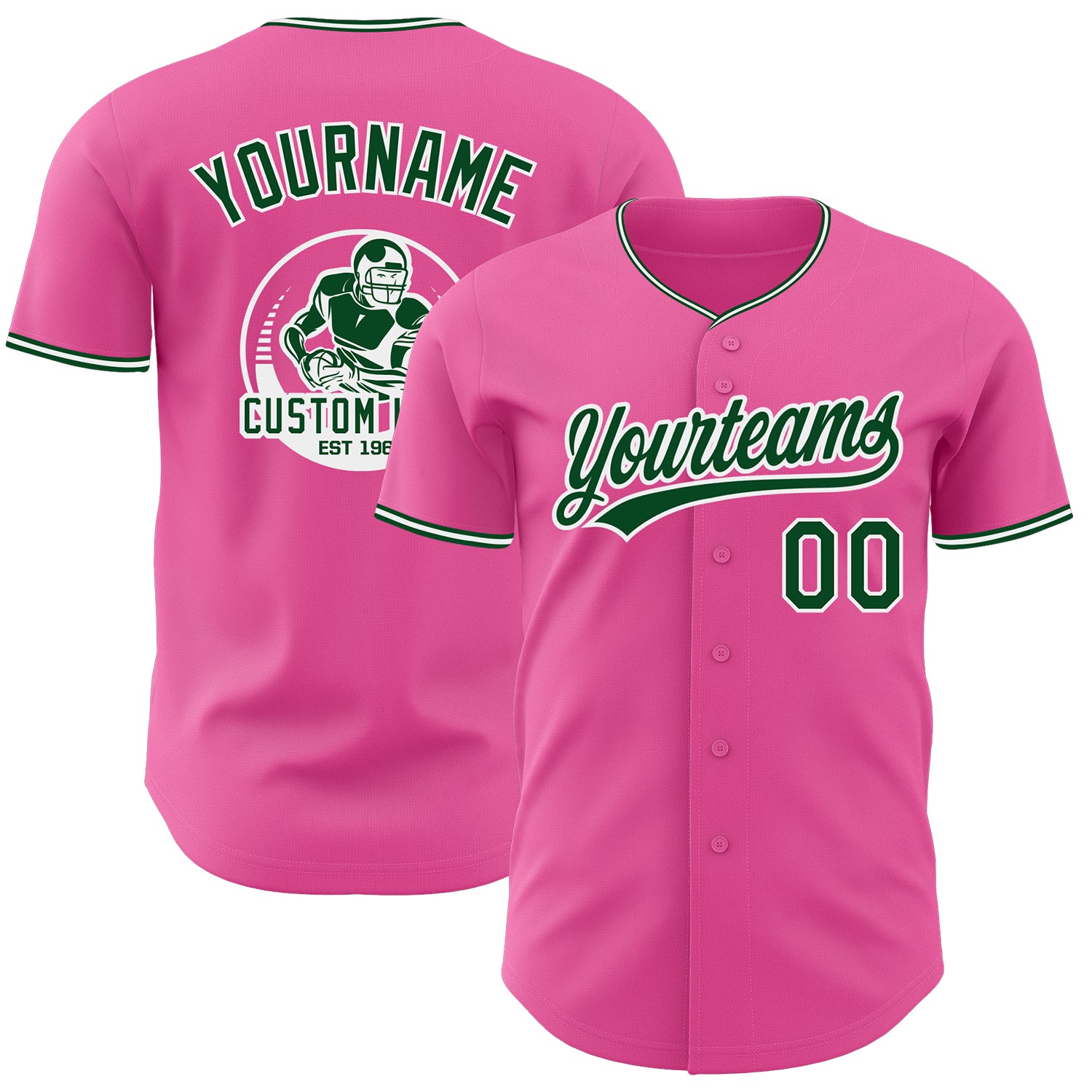 Custom Pink Green-White Authentic Baseball Jersey