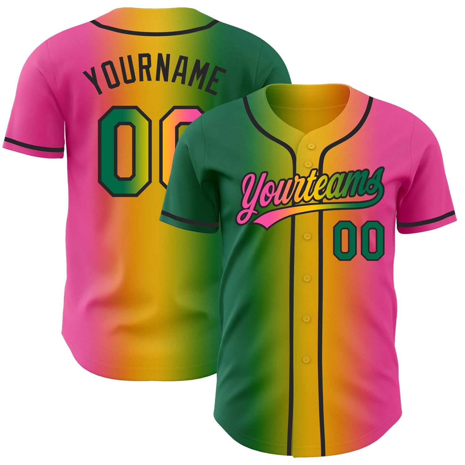 Custom Pink Kelly Green Yellow-Black Authentic Gradient Fashion Baseball Jersey