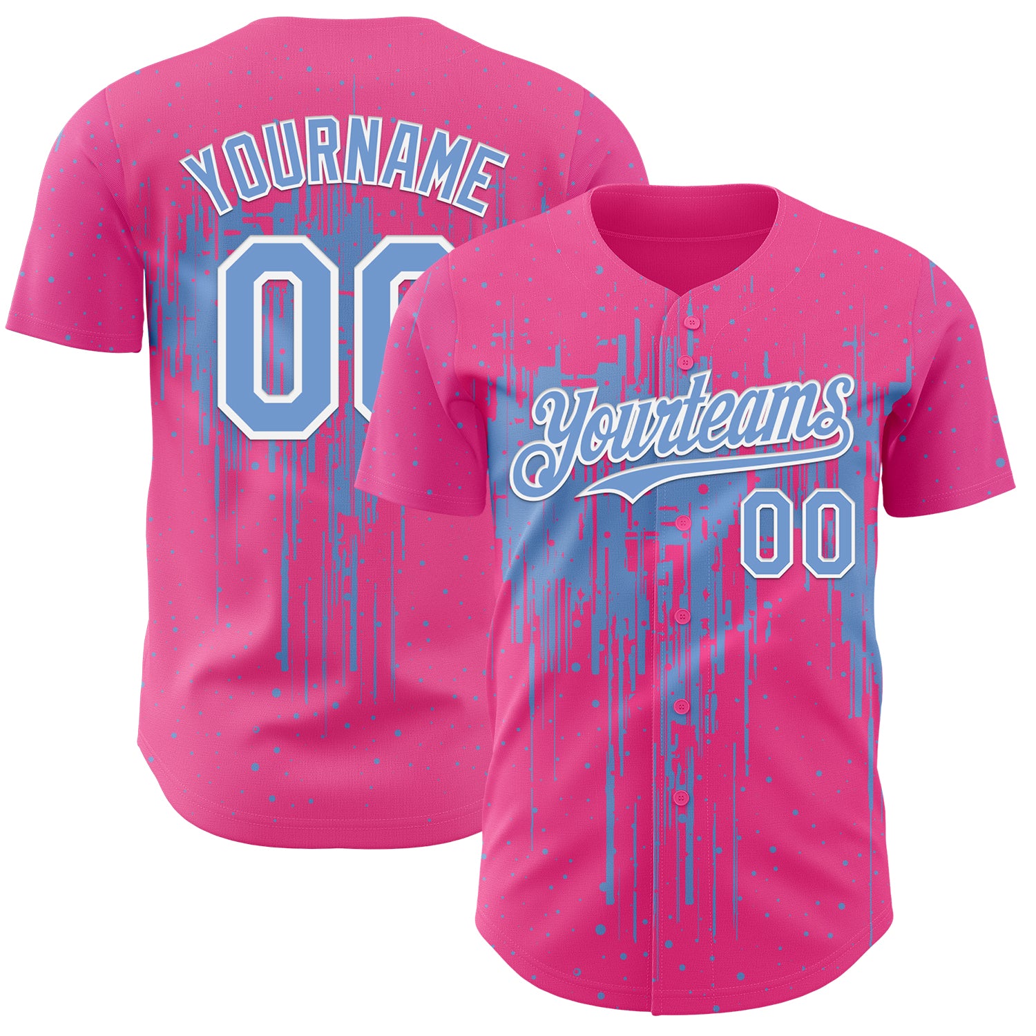 Custom Pink Light Blue-White 3D Pattern Design Dripping Splatter Paint Authentic Baseball Jersey
