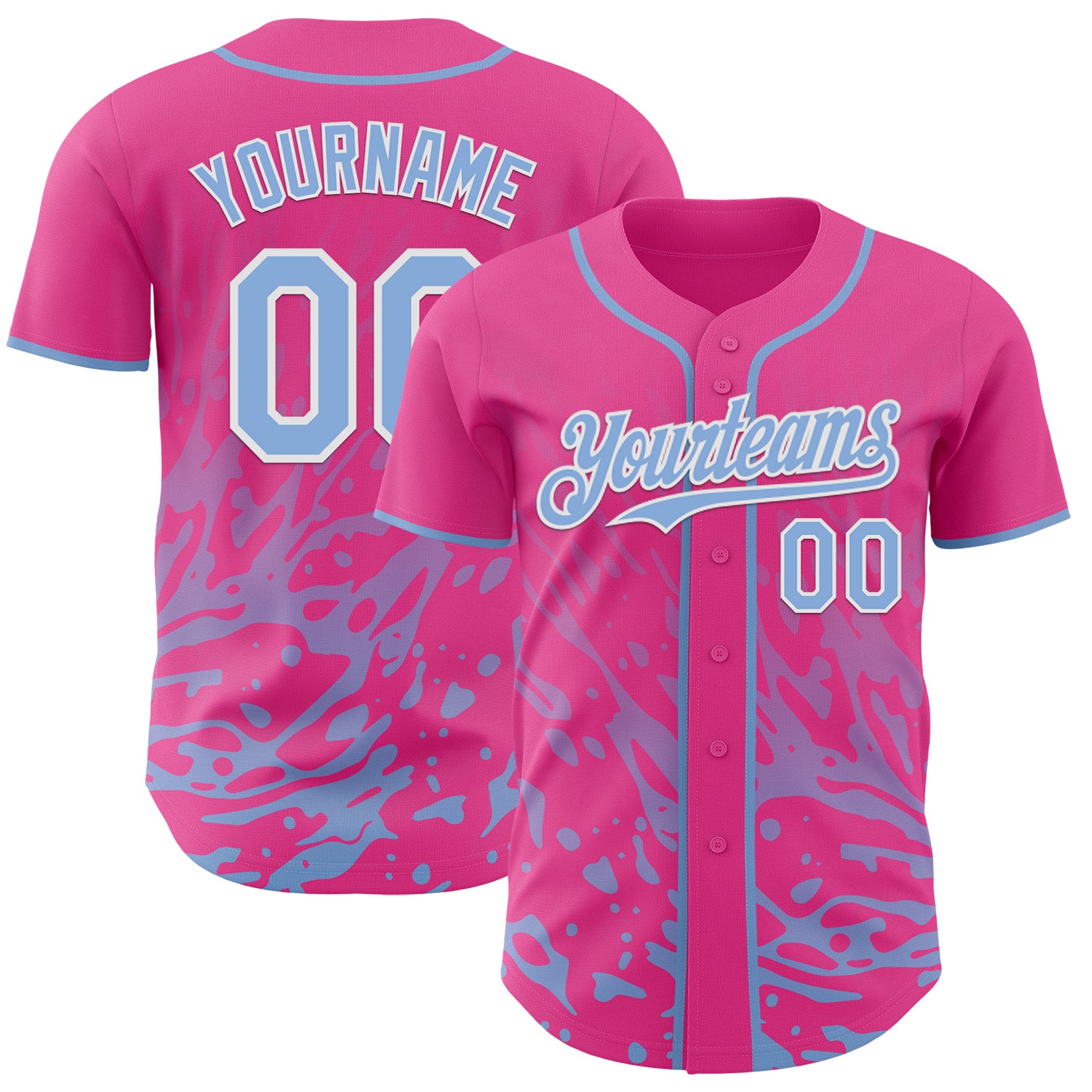 Custom Pink Light Blue-White Fluid Liquid Wave Splatter Authentic Baseball Jersey