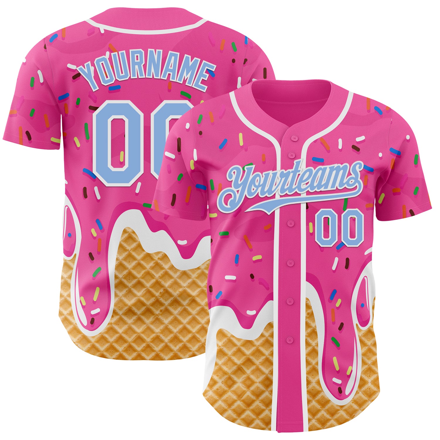 Custom Pink Light Blue-White Ice Cream Waffle Foodie Dessert Authentic Baseball Jersey