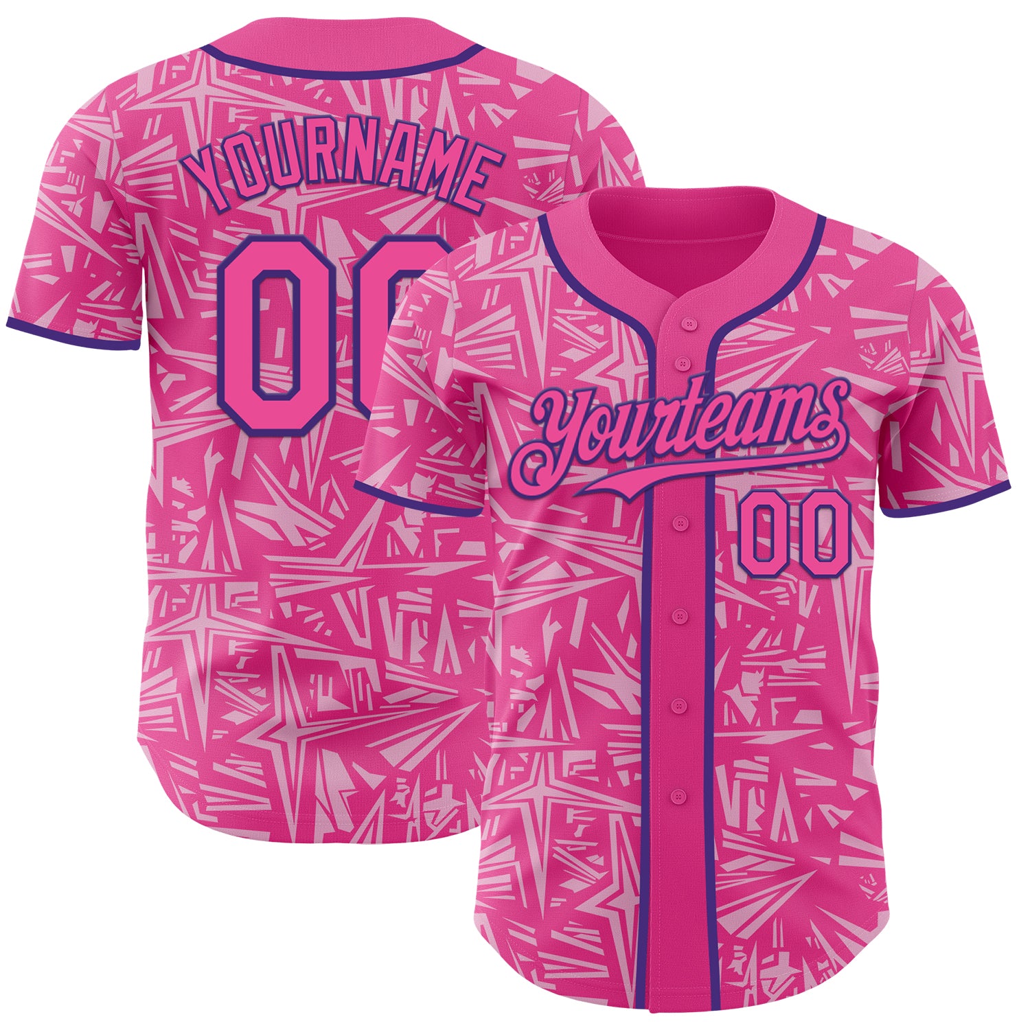 Custom Pink Light Pink-Purple Geometric Cyber Starburst Authentic Baseball Jersey