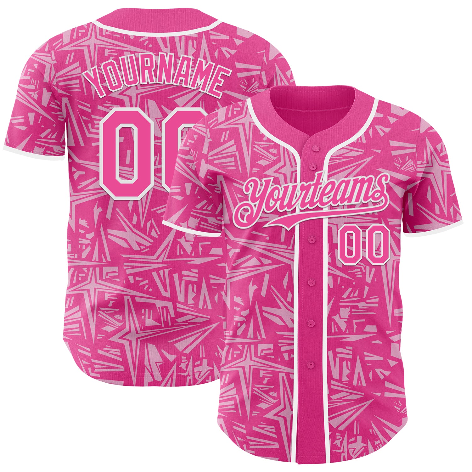 Custom Pink Light Pink-White Geometric Cyber Starburst Authentic Baseball Jersey
