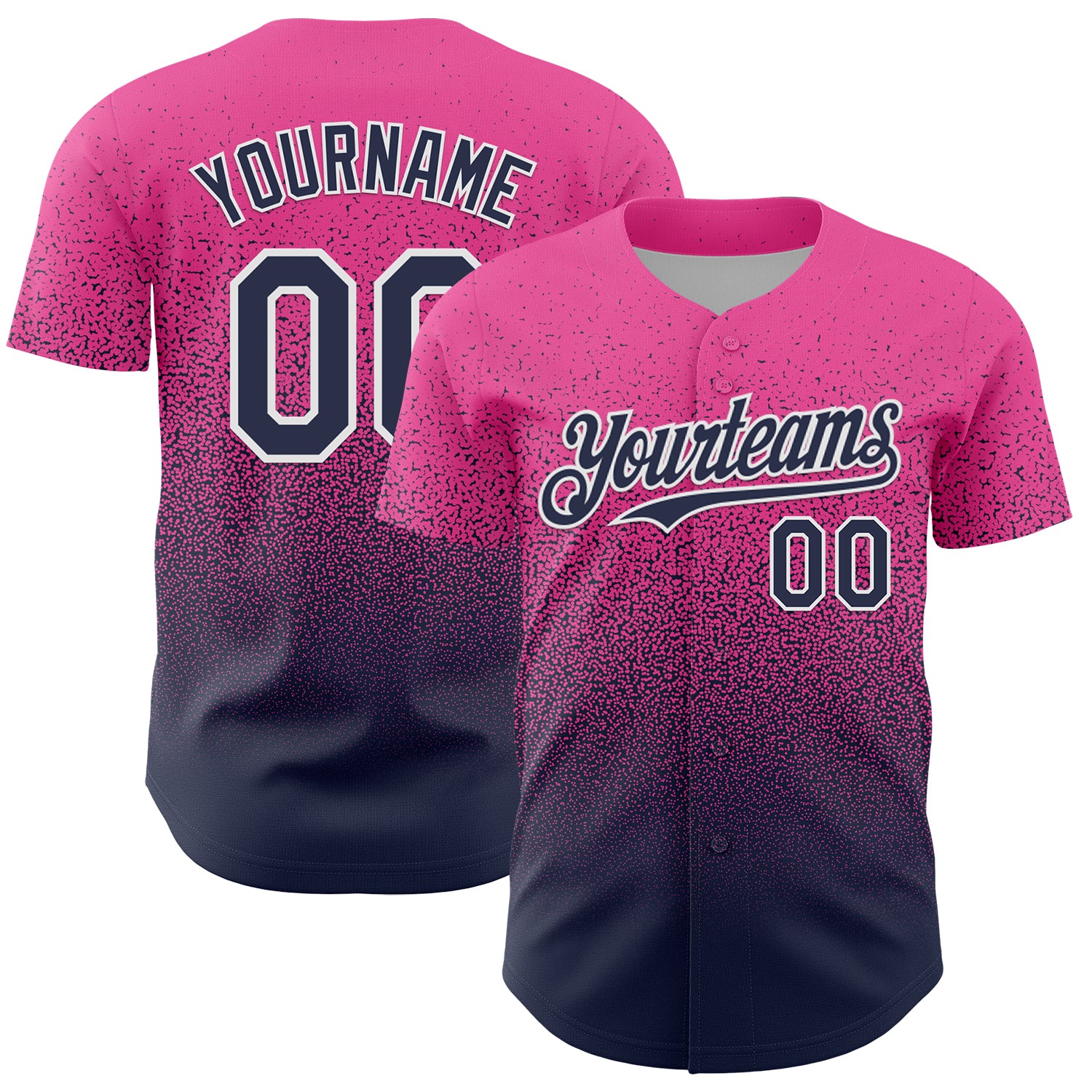 Custom Pink Navy-White Fade Fashion Speckle Authentic Baseball Jersey