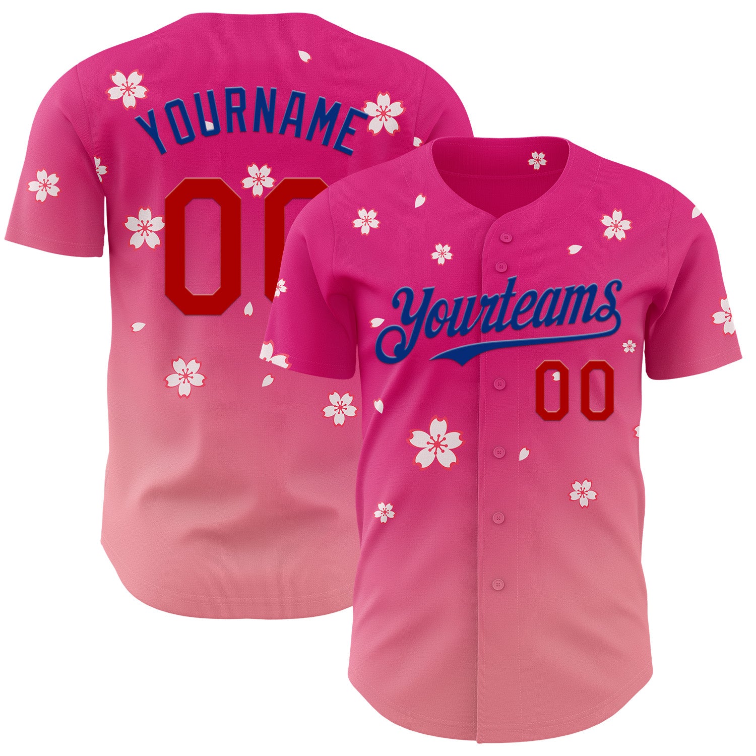 Custom Pink Red-Royal Cherry Blossoms Sakura Gradient Authentic Baseball Jersey