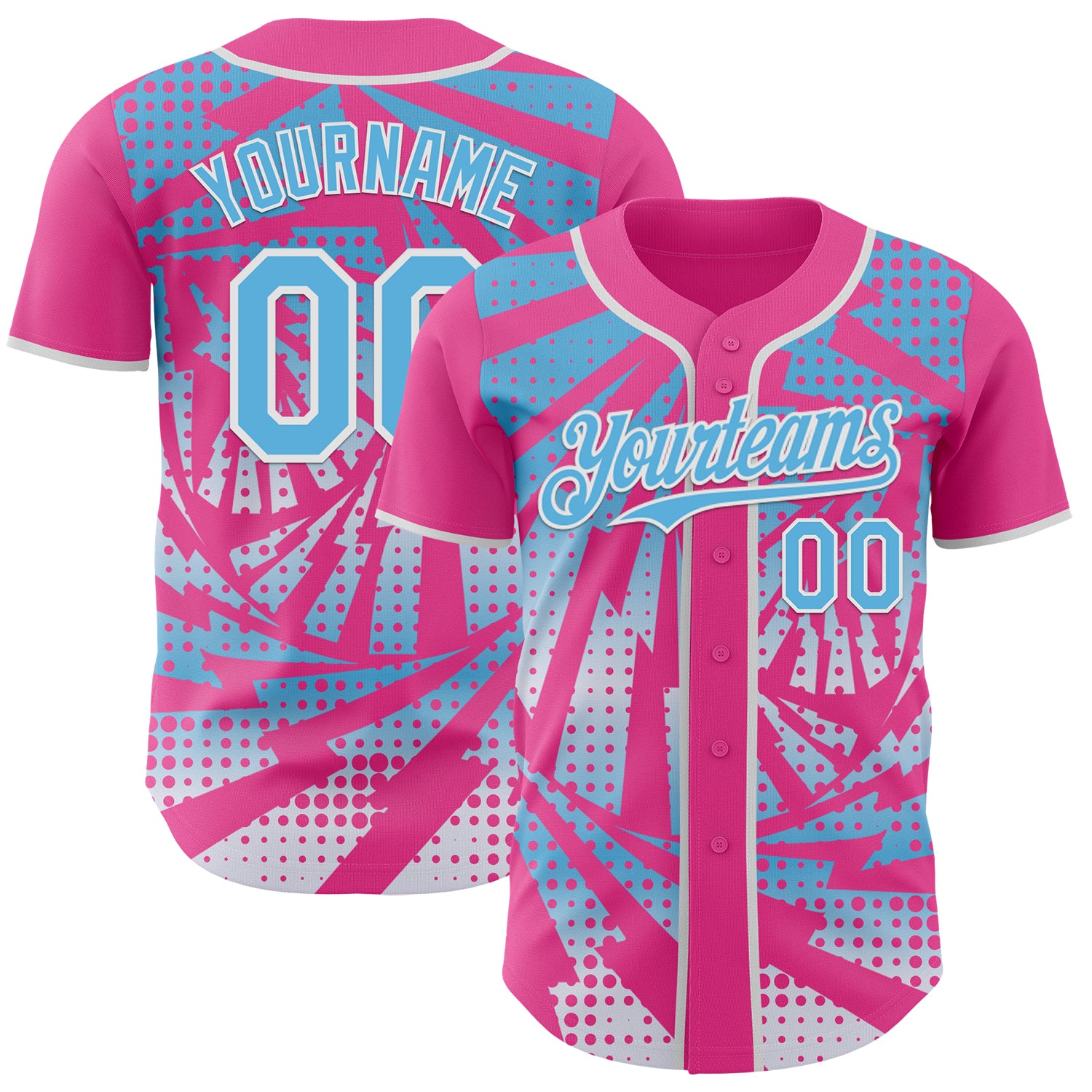 Custom Pink Sky Blue-White Lightning Gradient Dot Authentic Baseball Jersey