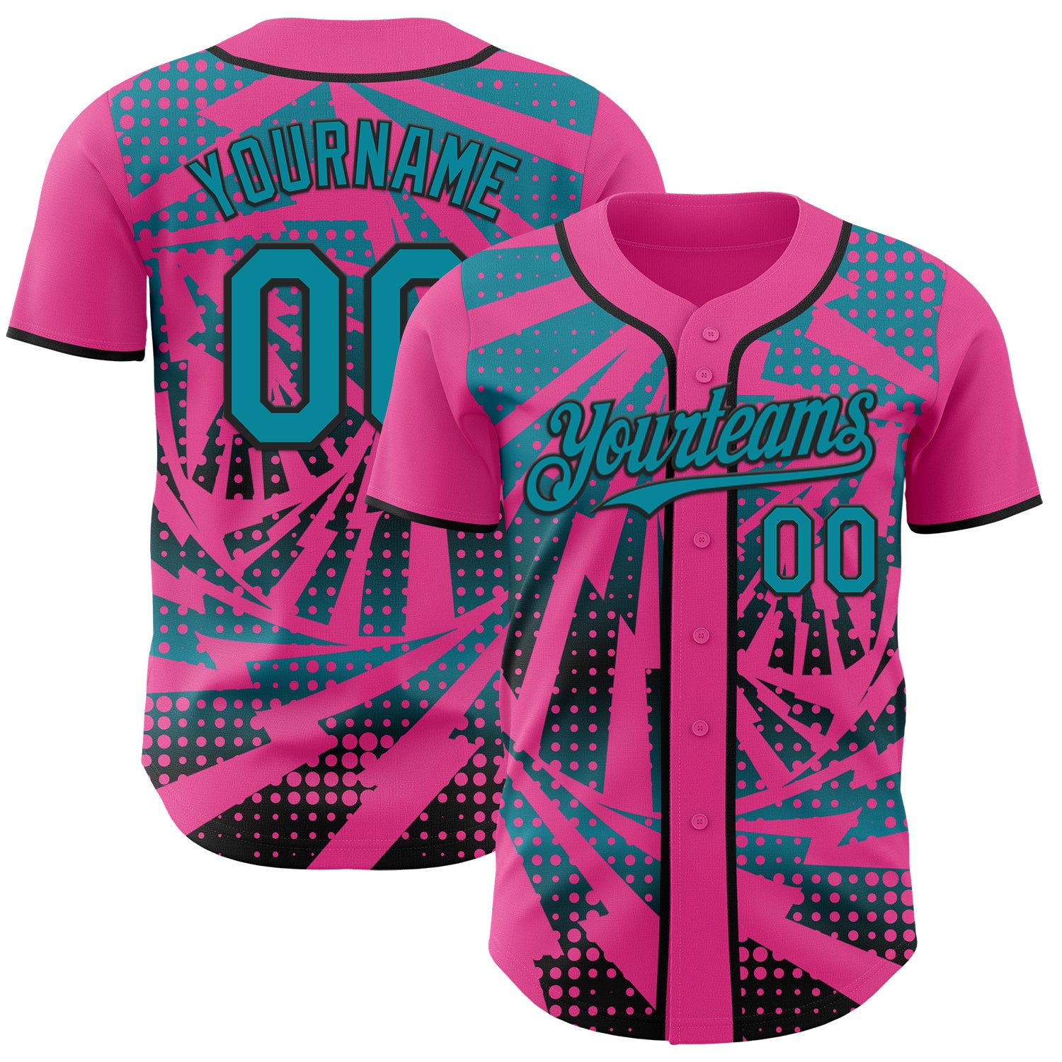 Custom Pink Teal-Black Lightning Gradient Dot Authentic Baseball Jersey