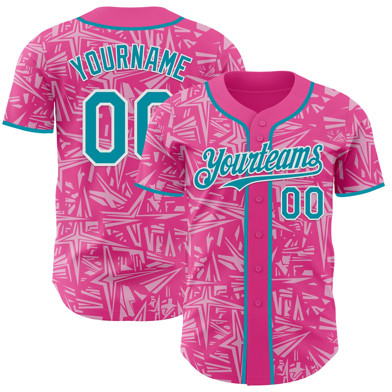 Custom Pink Teal Light Pink-White Geometric Cyber Starburst Authentic Baseball Jersey
