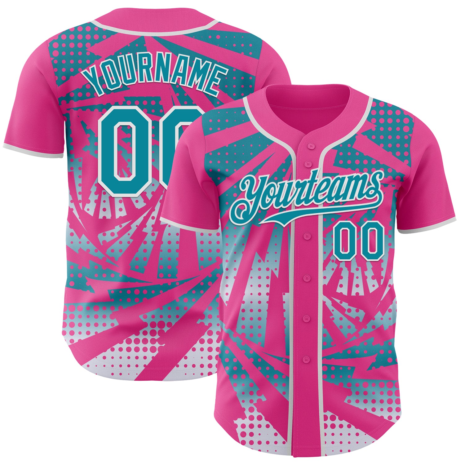 Custom Pink Teal-White Lightning Gradient Dot Authentic Baseball Jersey