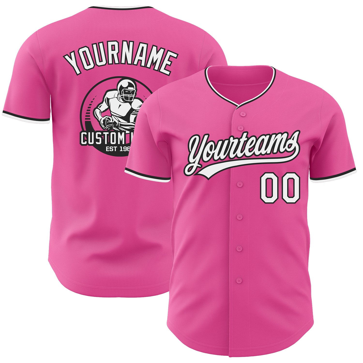 Custom Pink White-Black Authentic Baseball Jersey