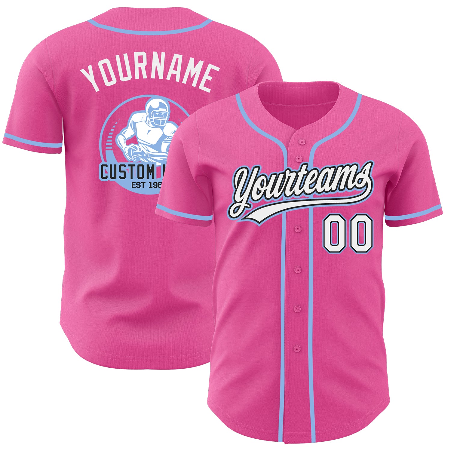 Custom Pink White Black-Light Blue Authentic Baseball Jersey